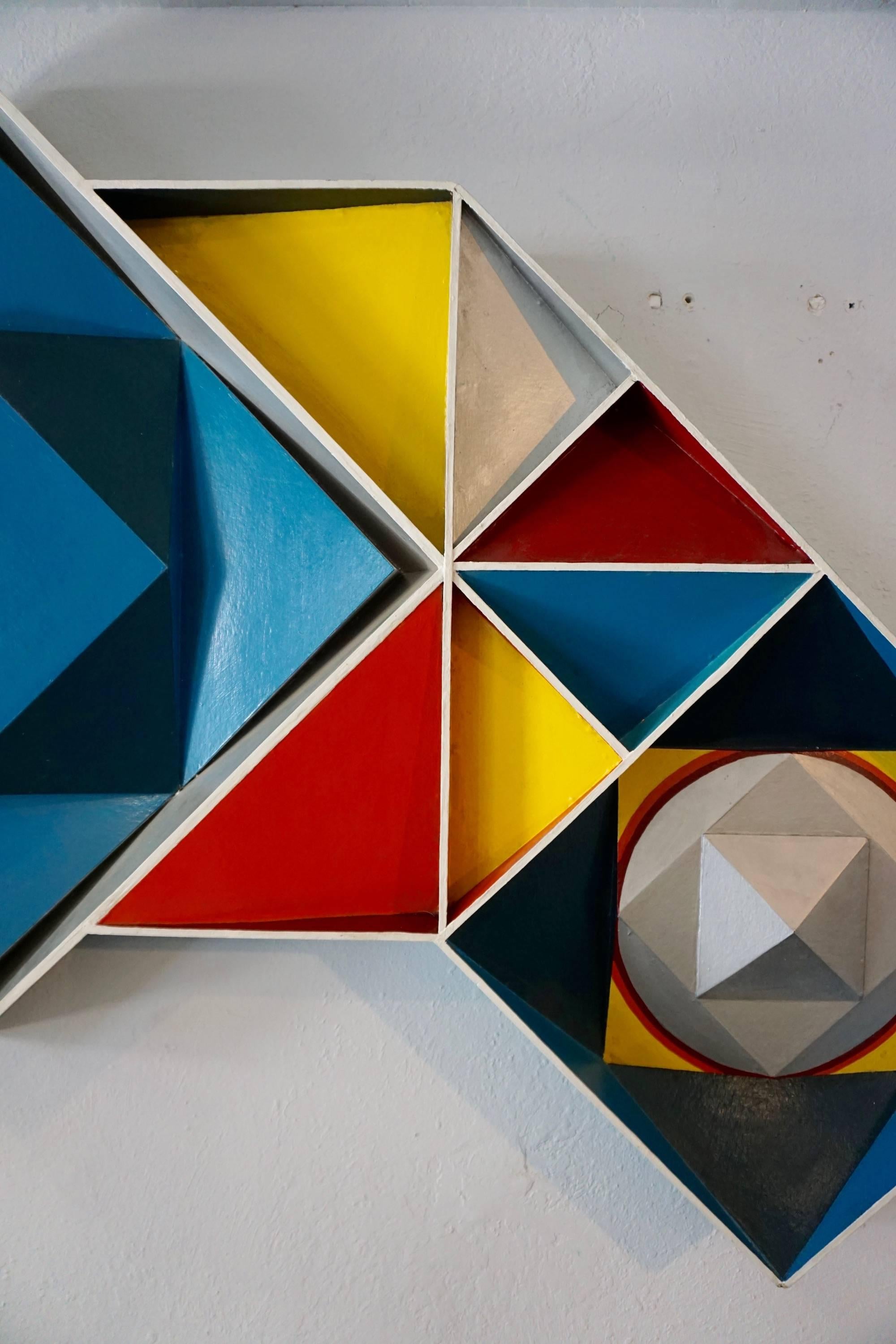 Mid-20th Century 3D Geometric Painting Signed R.Walker '68