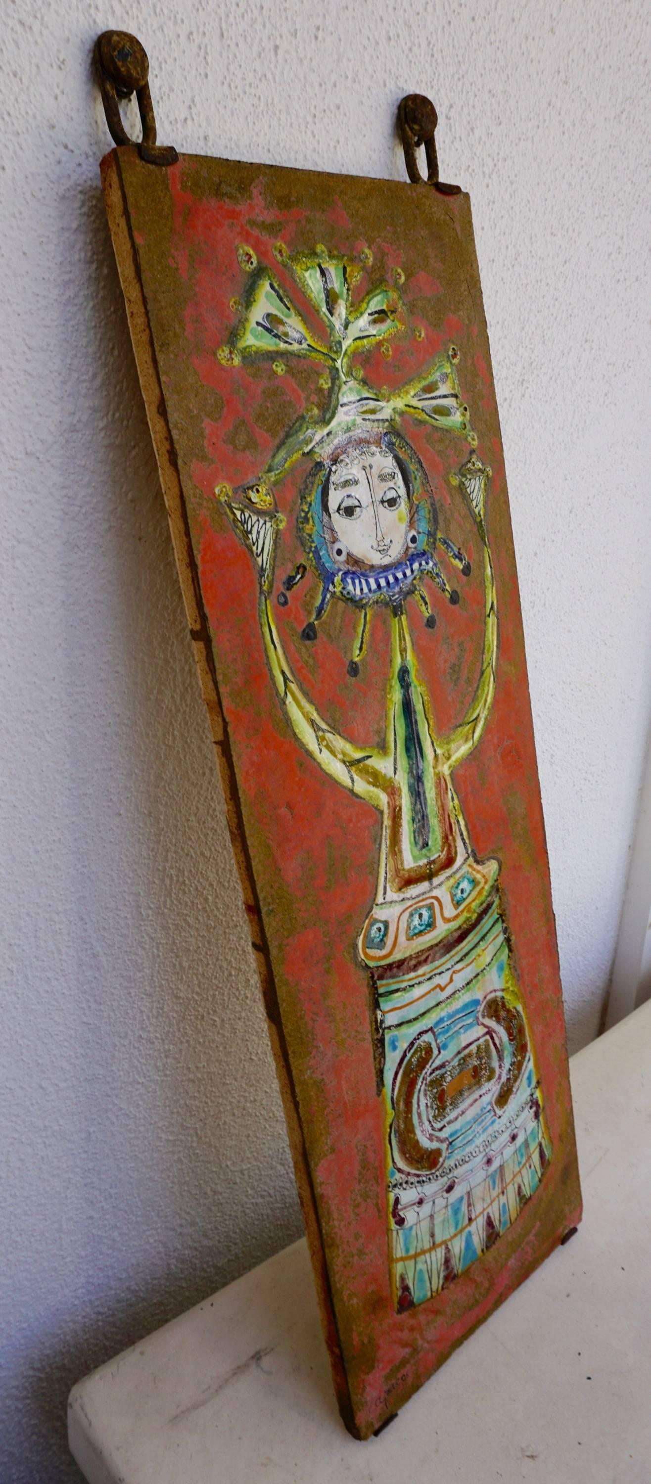 Hand-painted and glazed. Executed in the 1960s by Italian ceramicist Bruno Capacci. Signed at the base of the tile.