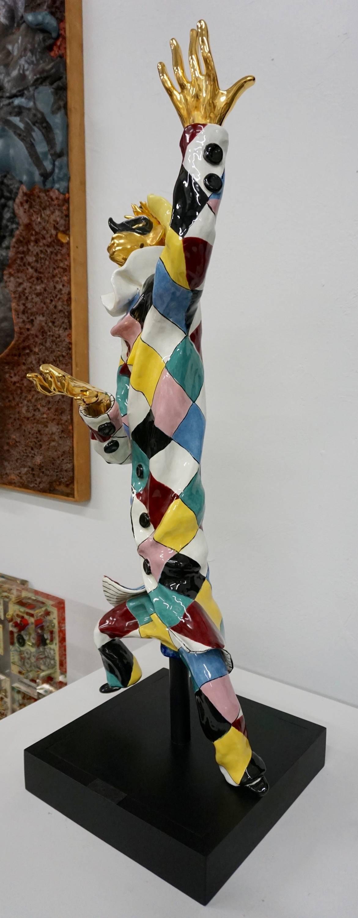 Harlequin Jester Sculpture by San Polo Ceramics, Italy In Excellent Condition In Cathedral City, CA