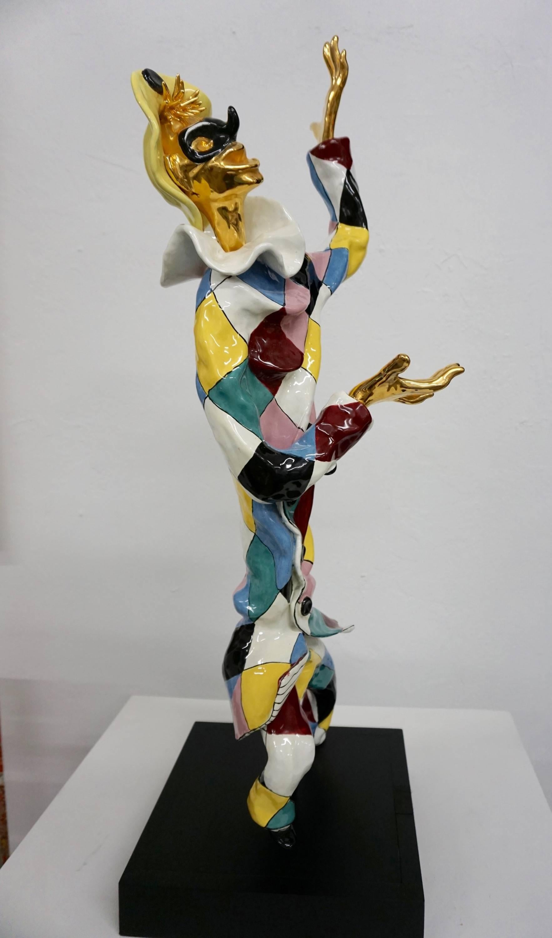 Mid-20th Century Harlequin Jester Sculpture by San Polo Ceramics, Italy