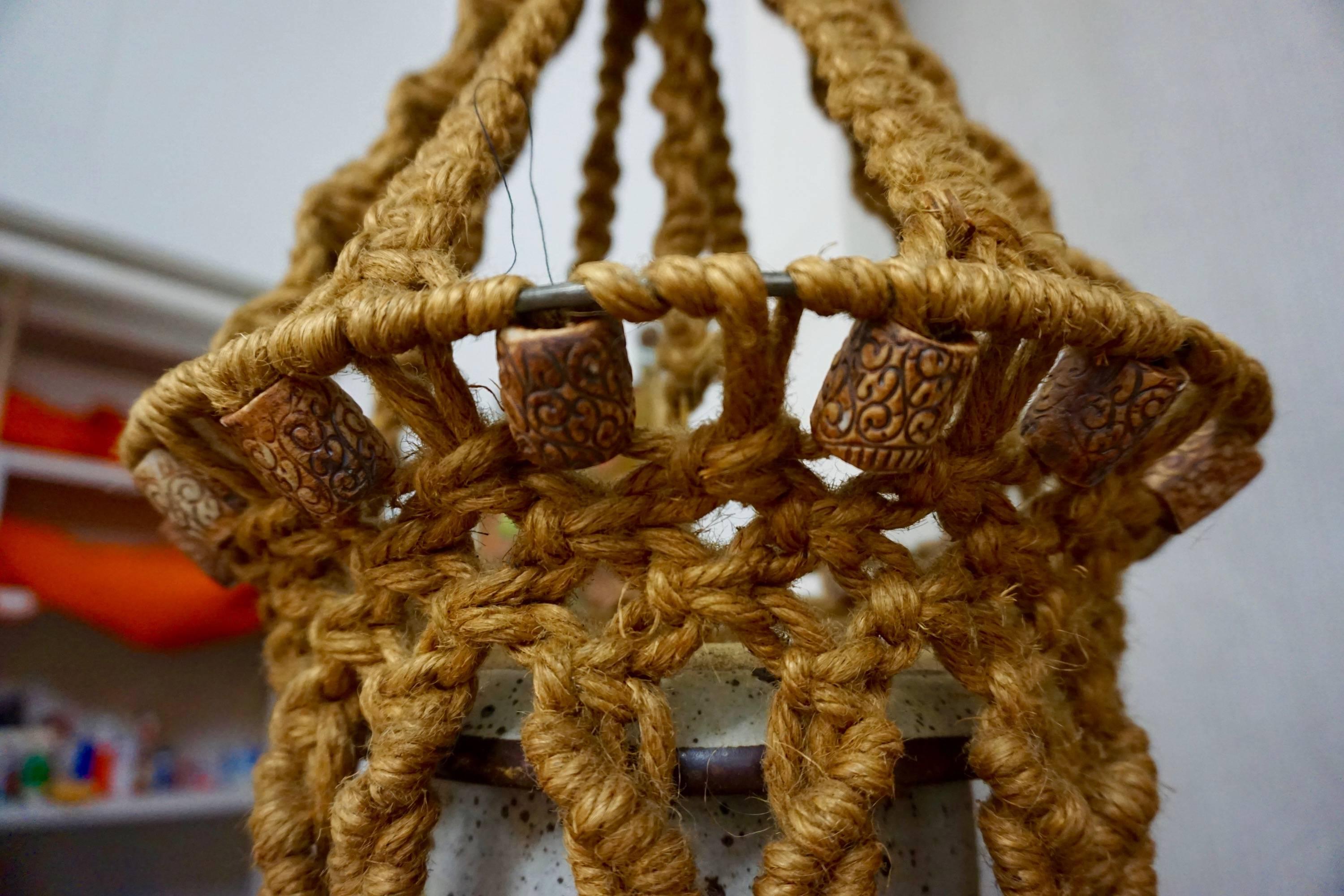 American 1960s Macrame Hanging Lamp