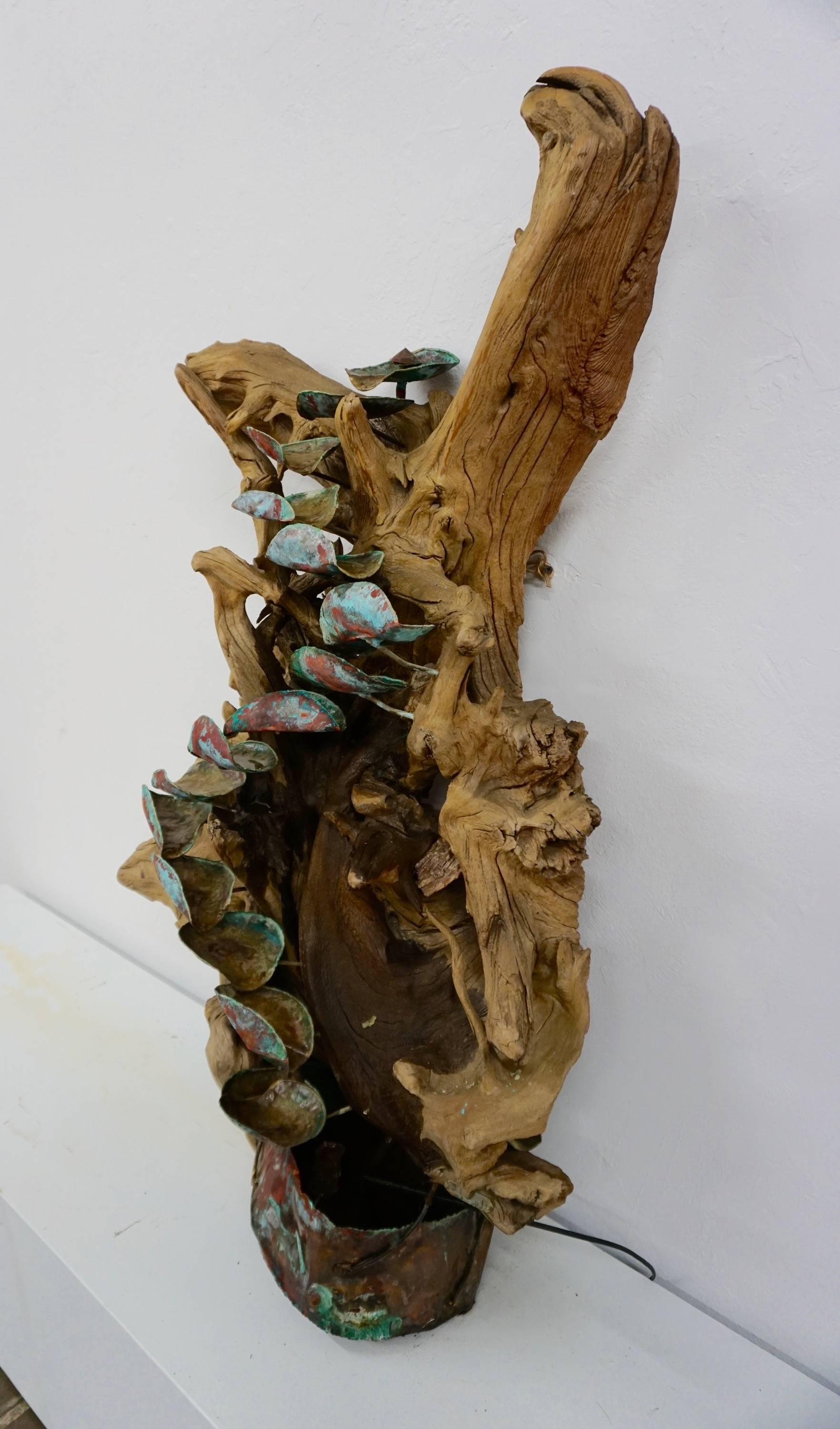 American 1960s Driftwood and Copper Fountain