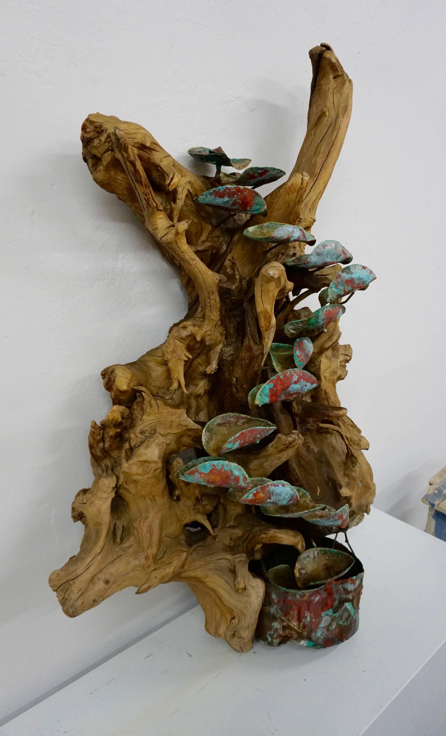 Mid-20th Century 1960s Driftwood and Copper Fountain