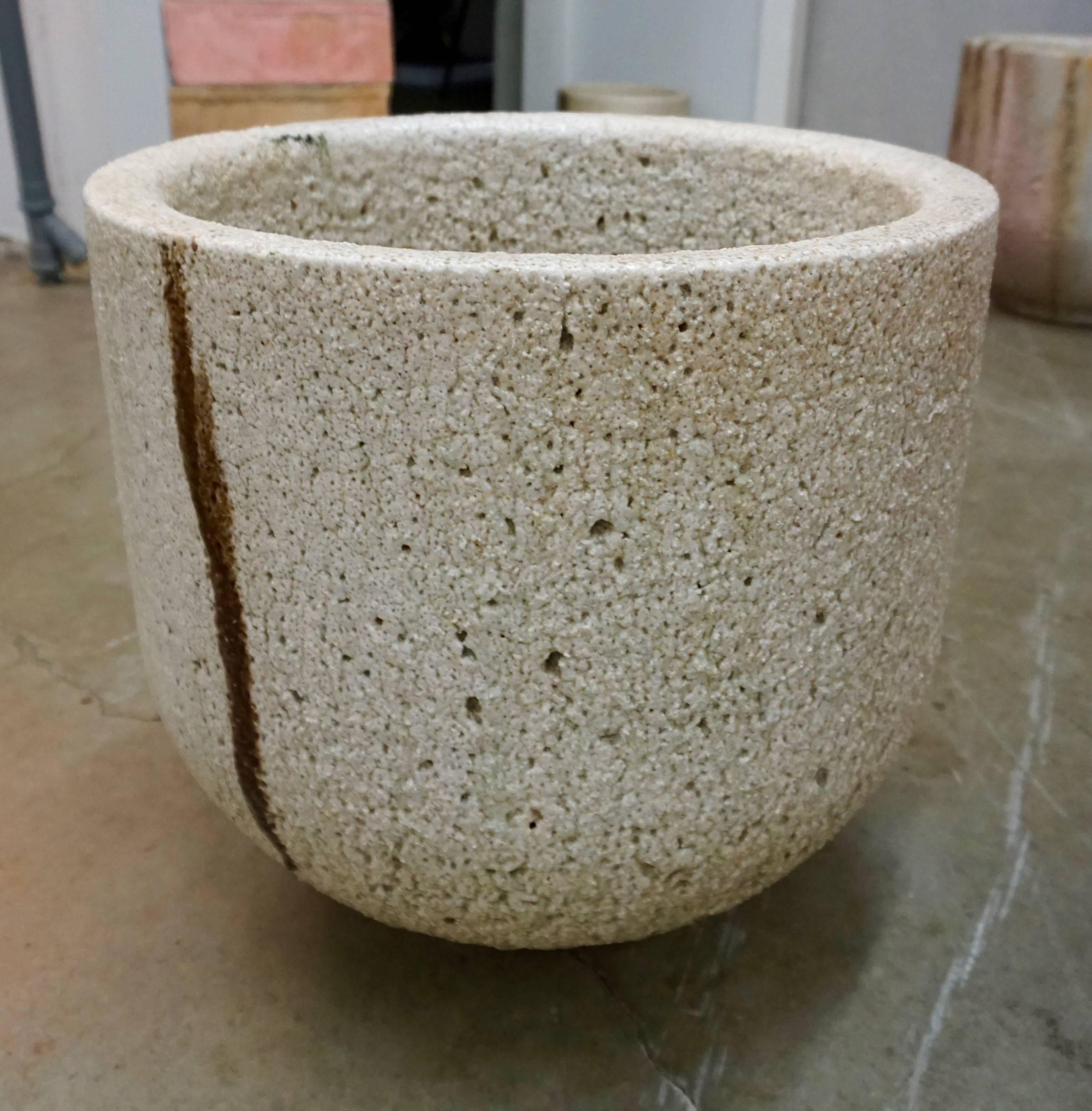 Ceramic vessel used by glaziers and glass blowers to melt glass at very high temperatures. Enhanced by the crackling, glass remnants and drippings. Can be used as a planter or decorative object, indoors or outdoors.
Multiple crucibles available.