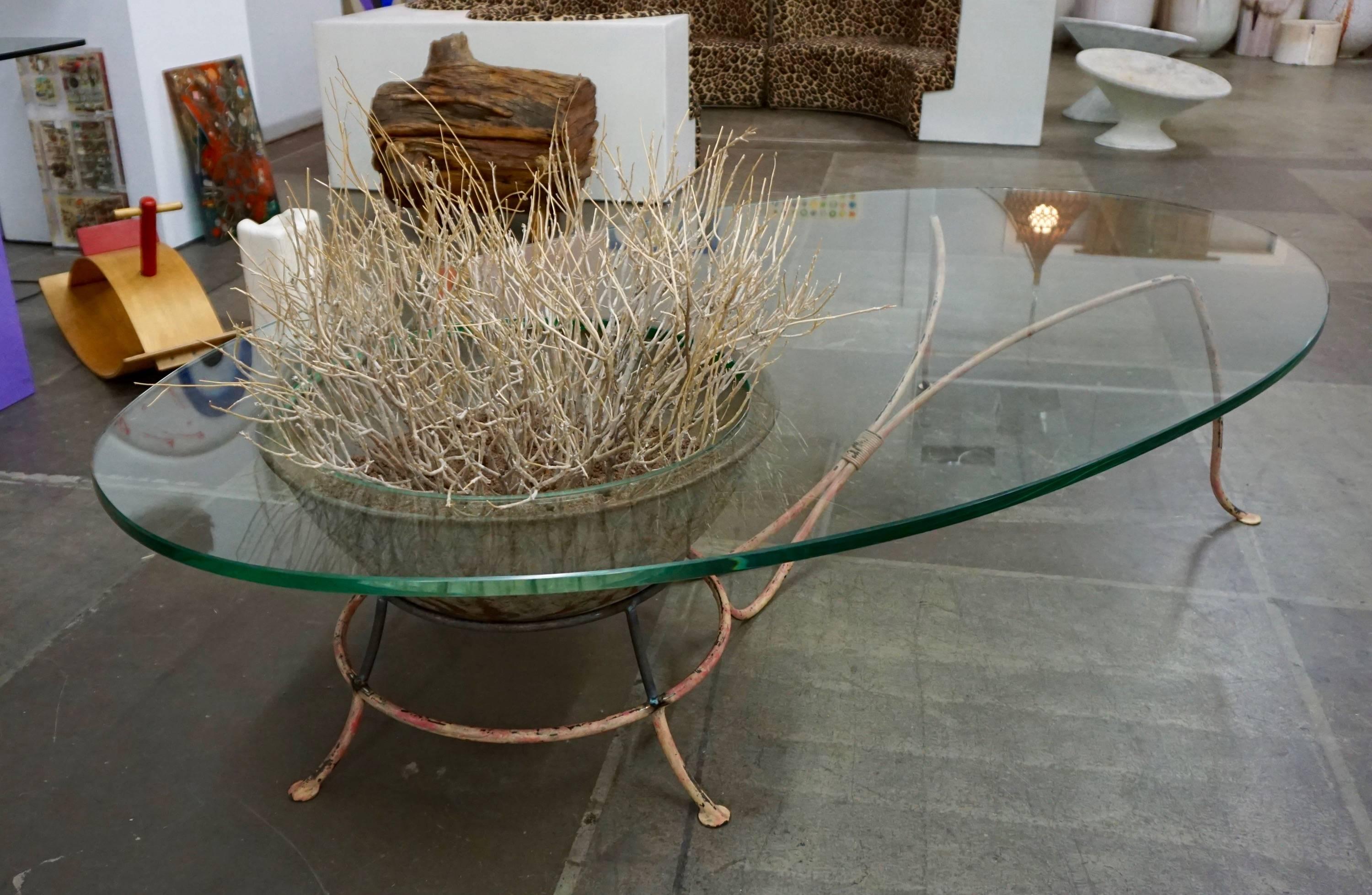 Mid-Century Modern Unusual Glass Top Coffee Table