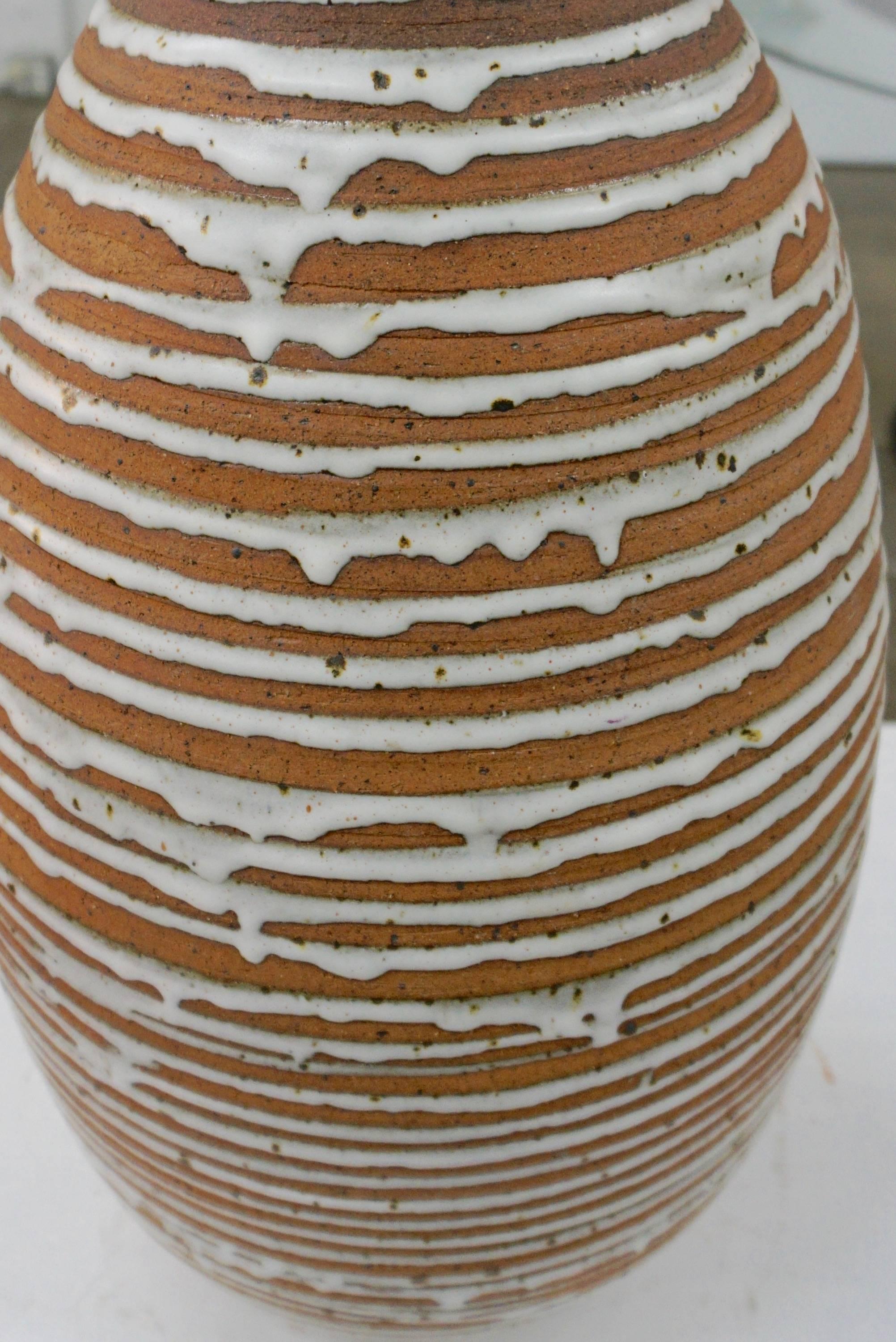 Tall Stoneware Vase with Drip Glaze In Excellent Condition In Cathedral City, CA