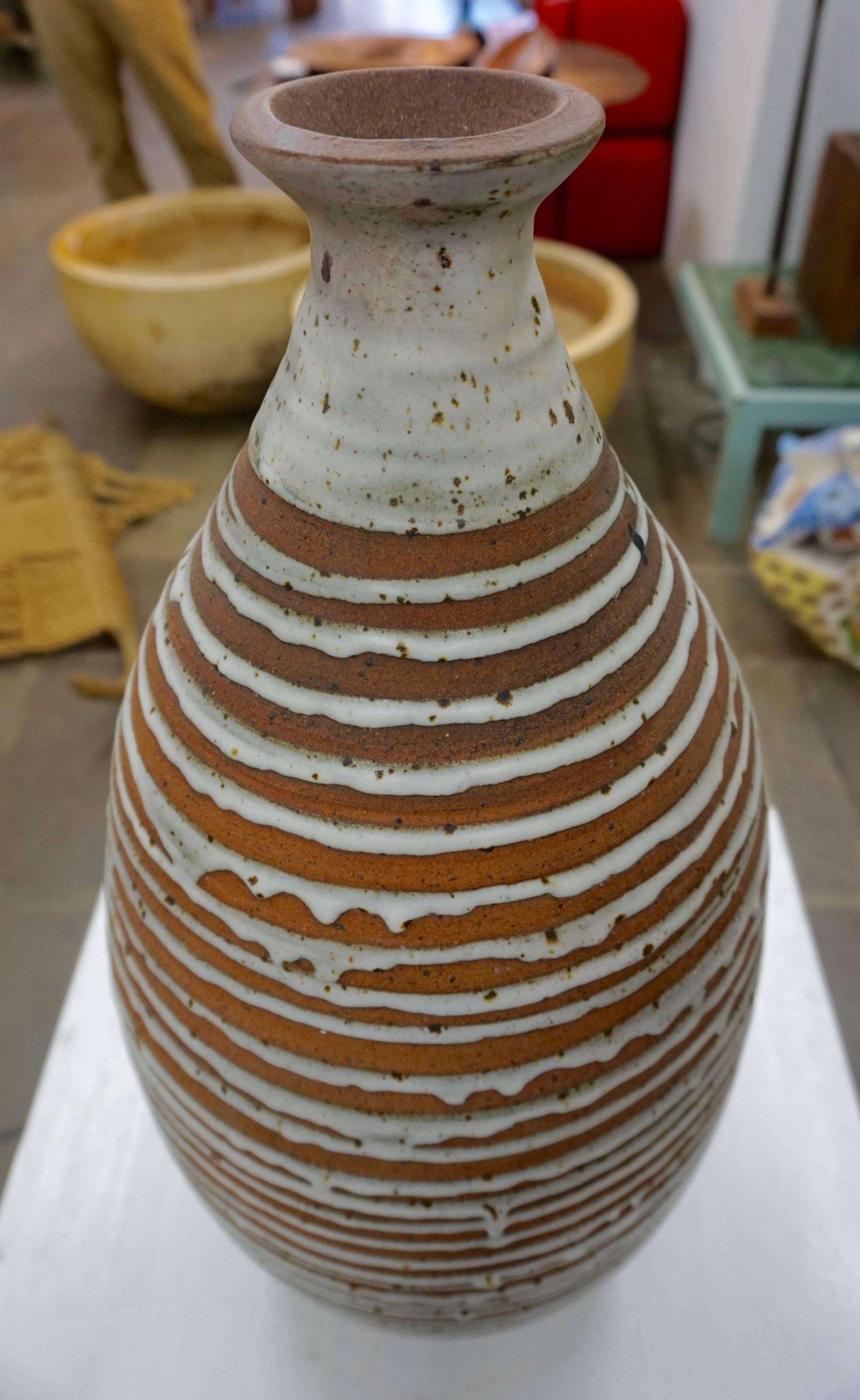 Mid-20th Century Tall Stoneware Vase with Drip Glaze