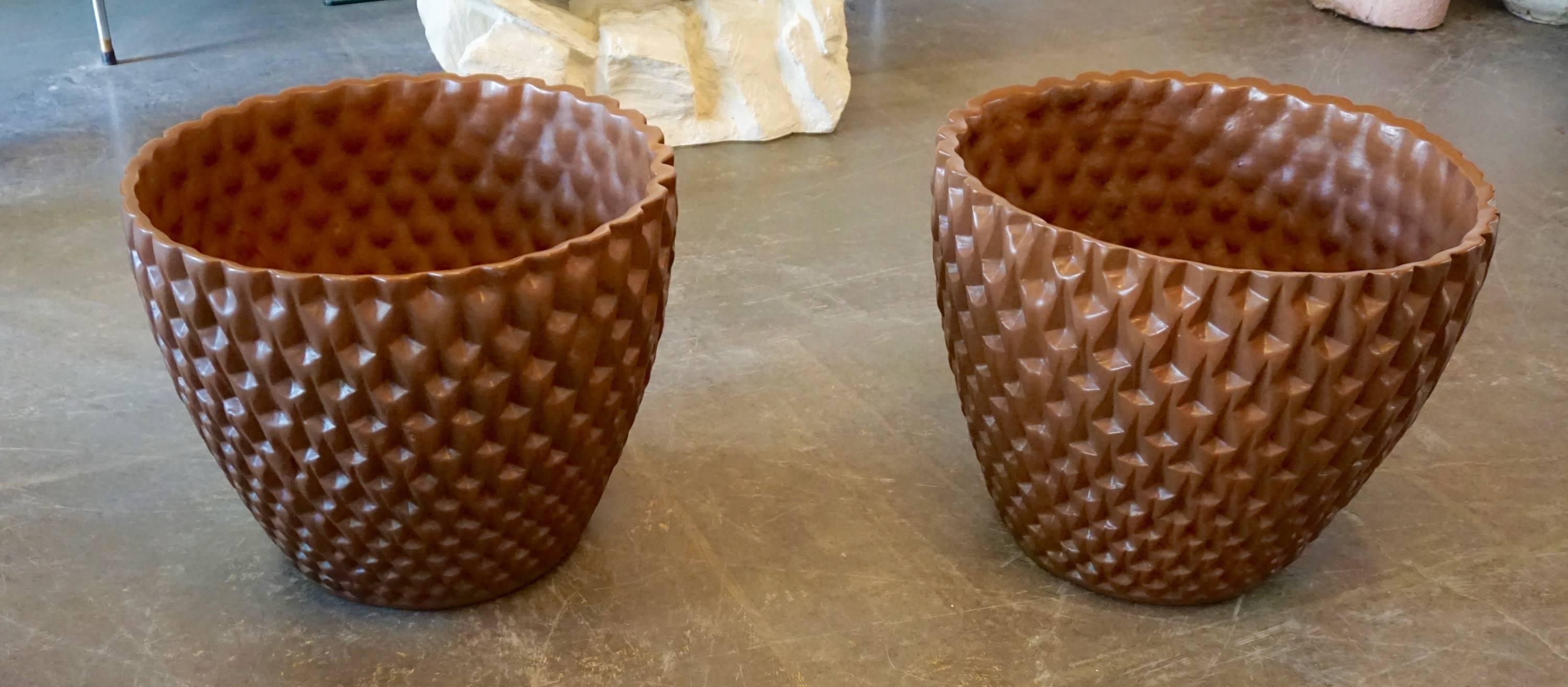 Designed by Cressey for Architectural Pottery as part of the Artist-in-Residence program. Chocolate brown glaze in fine vintage condition.