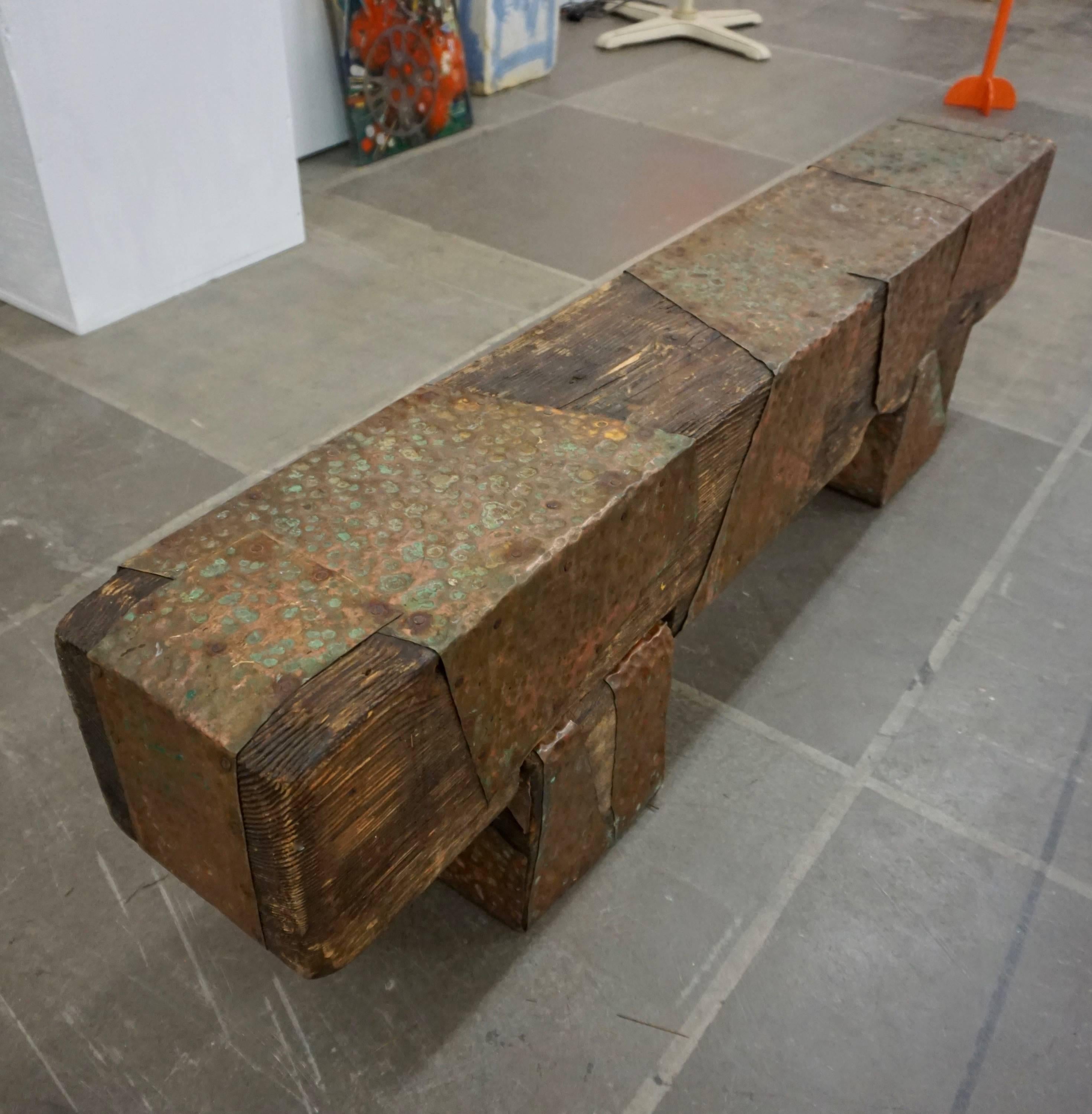 Pair of Brutalist Wood Benches 1