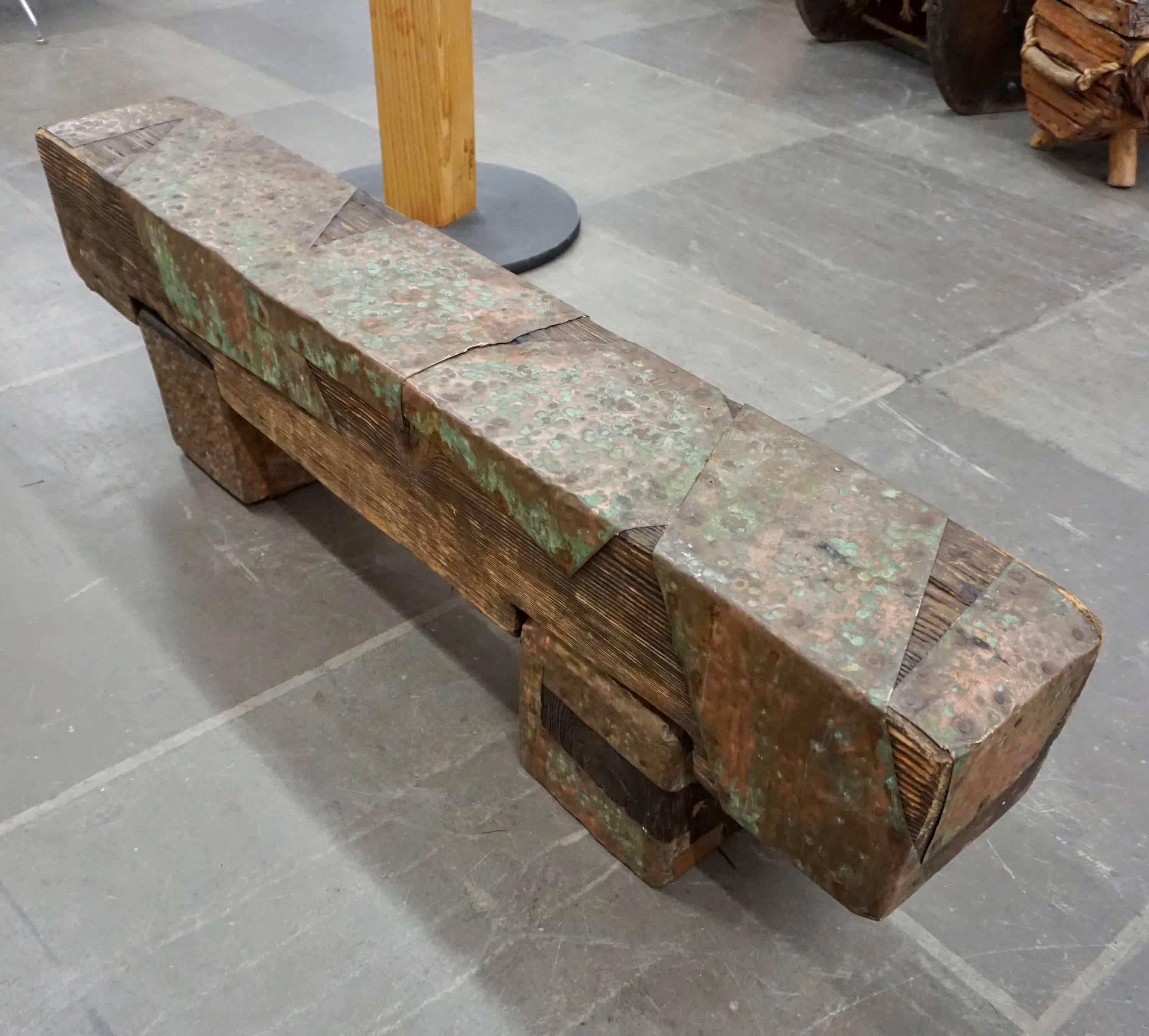 Pair of Brutalist Wood Benches 2