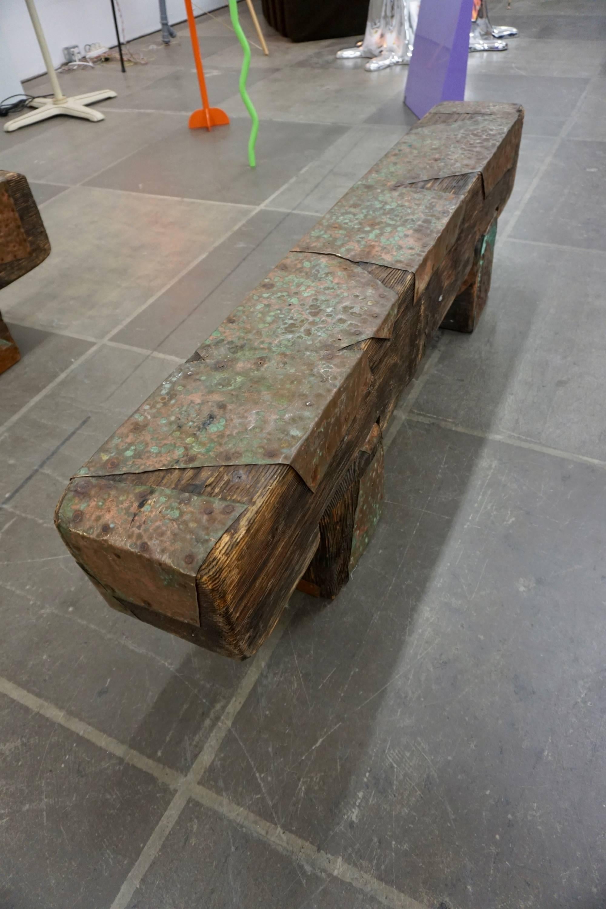 Pair of Brutalist Wood Benches 3