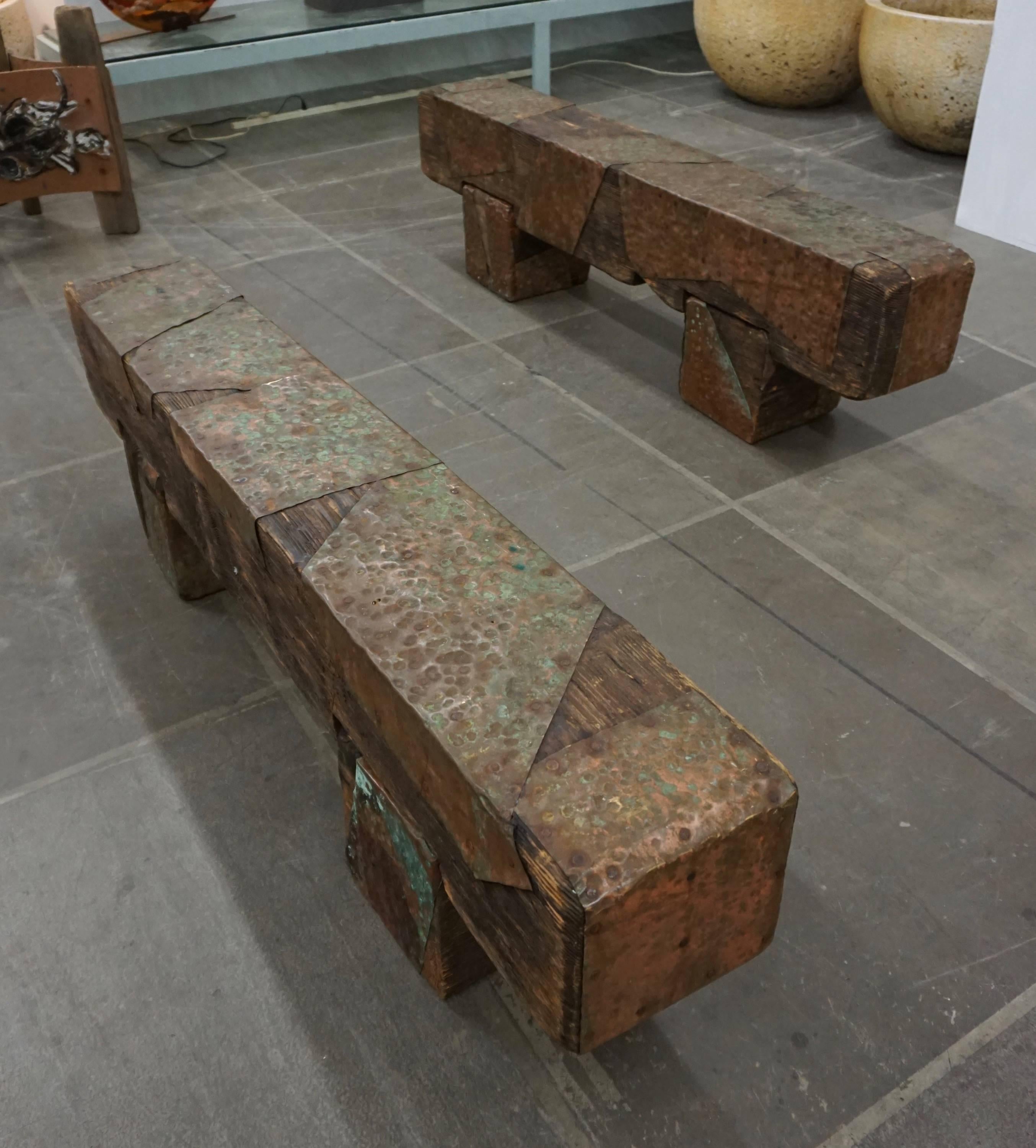 Pair of Brutalist Wood Benches 5