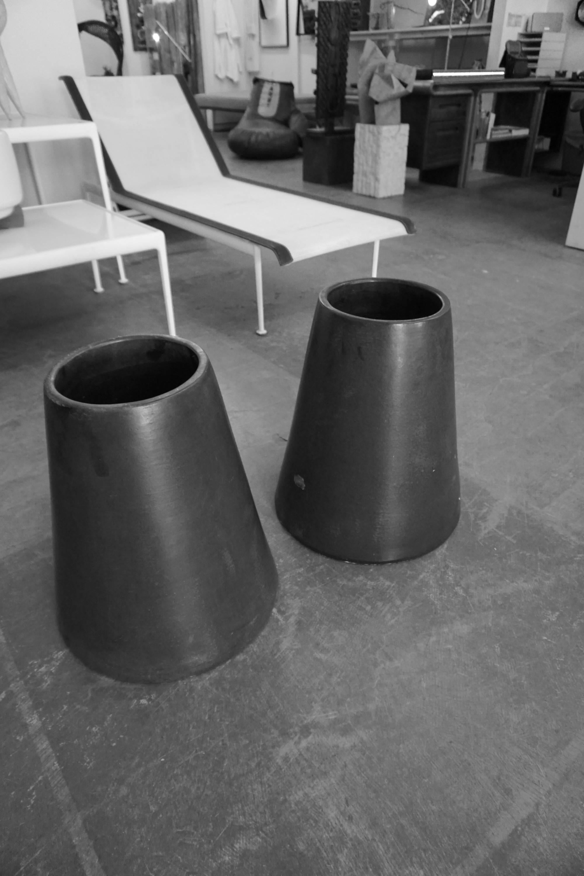 Pair of black glazed cone or chimney pots designed by Tackett in the 1960s for the AP Co., Manhattan Beach CA.
