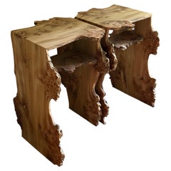 Burr Elm Waterfall Bedside Tables, Mid-Century Modern, UK Craftsmanship