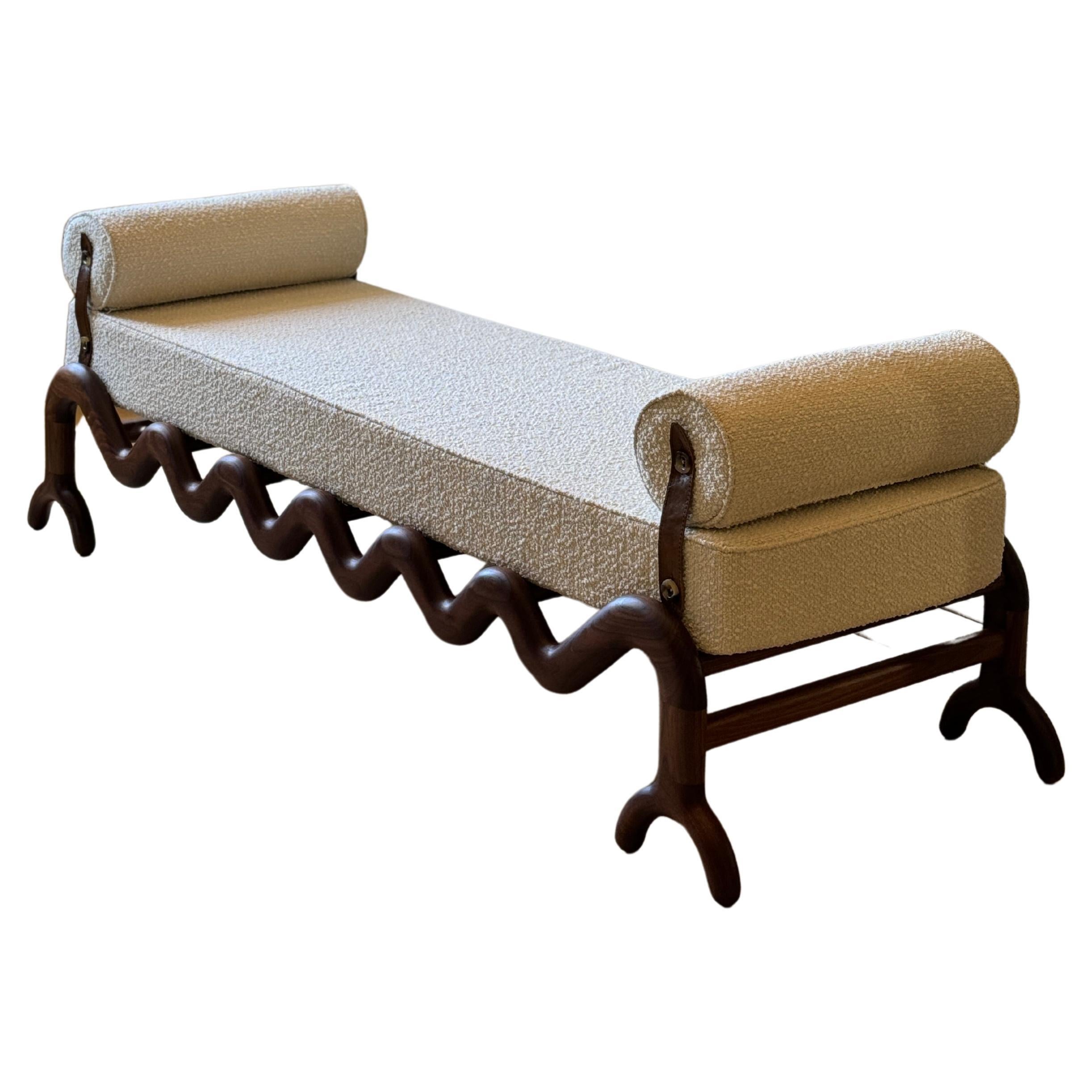Alexander and Jones Sunday Daybed Wide in Walnut & Bouclé Handcrafted to Order