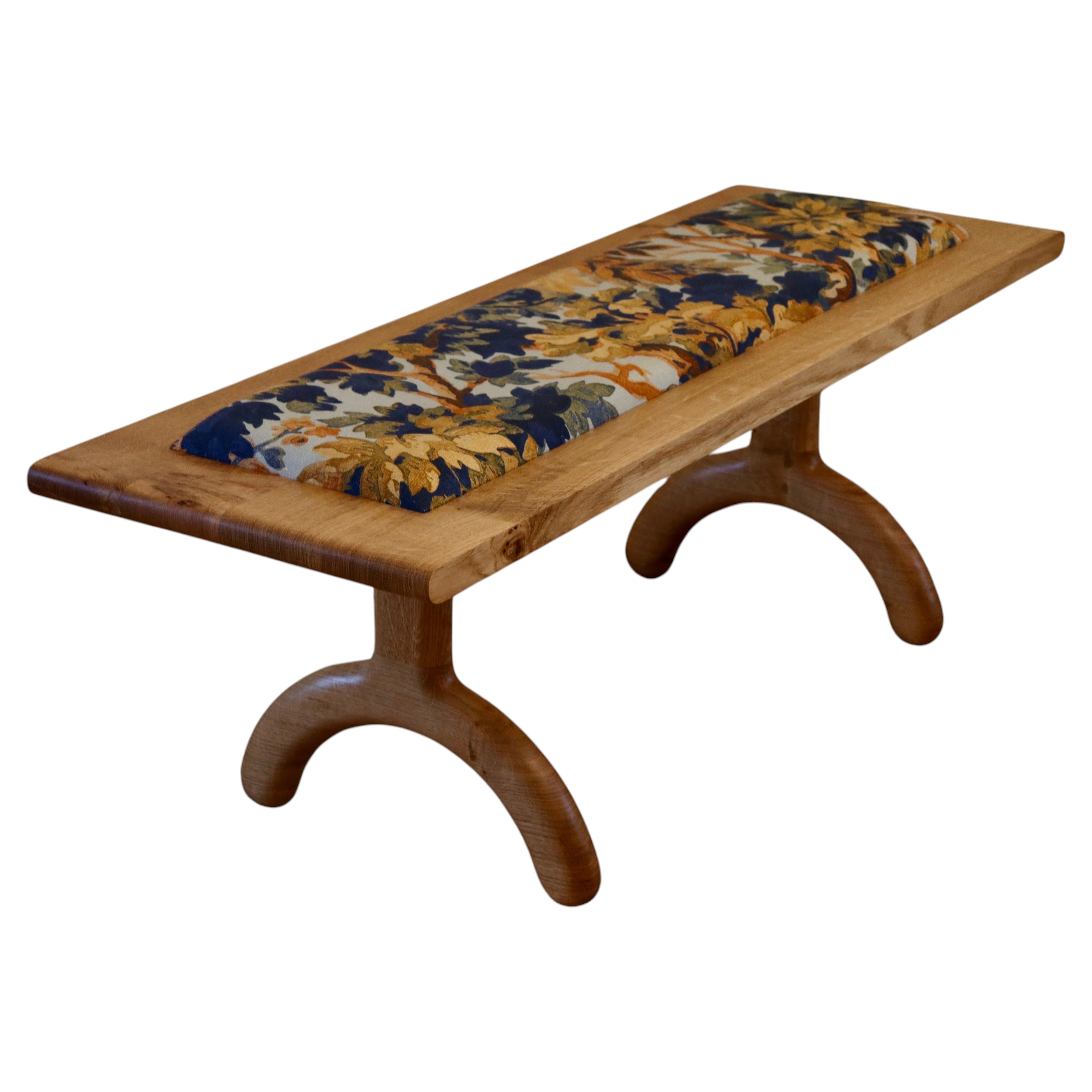 Alexander and Jones Sunday Bench in Oak & Pierre Frey Linen Handcrafted to Order For Sale