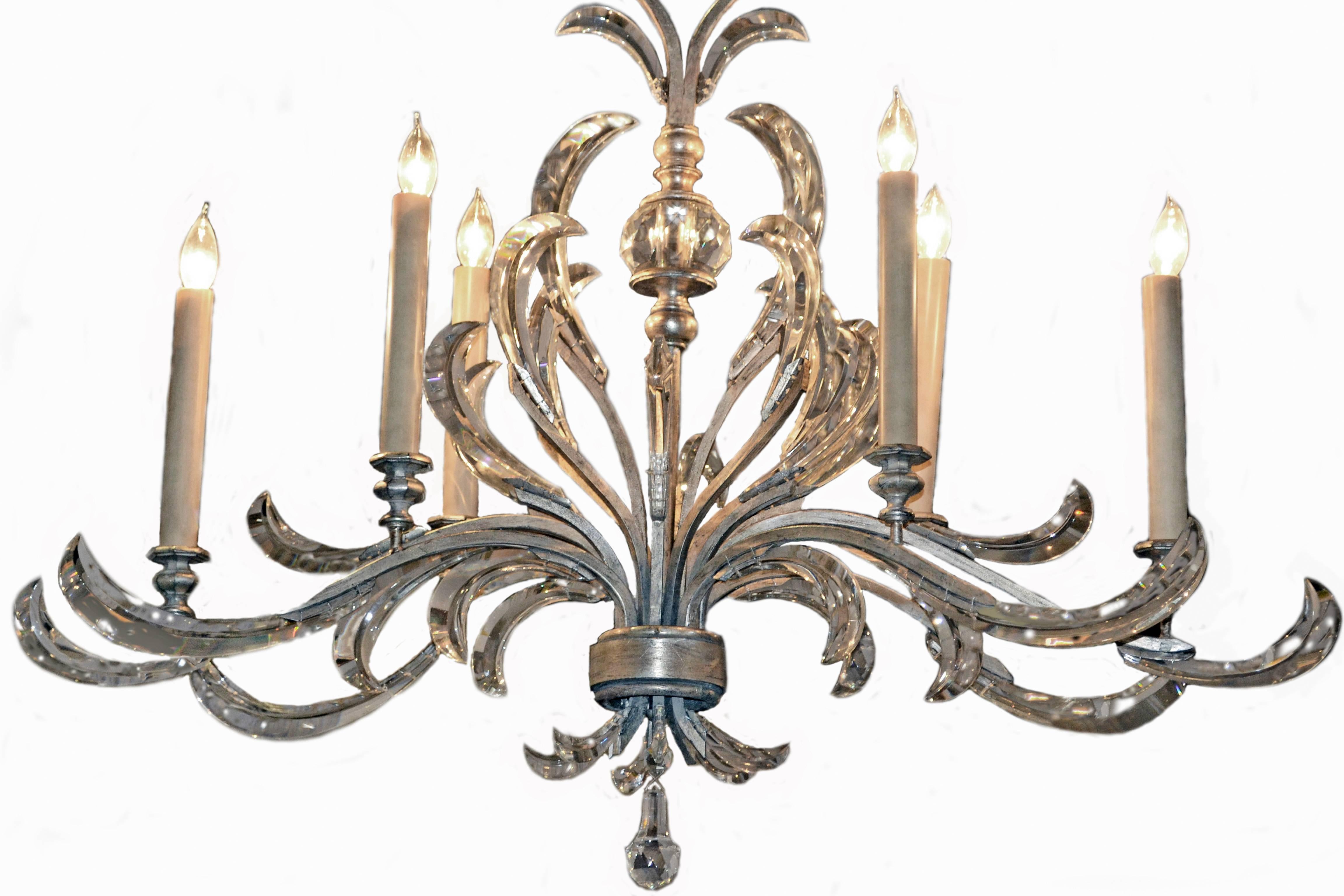 Grand Vintage Italian Six-Light Silver Leaf Chandelier In Excellent Condition In Cathedral City, CA