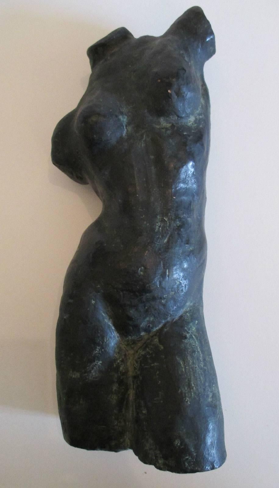 Carved Vintage Male and Female Terra Cotta Torso Sculptures