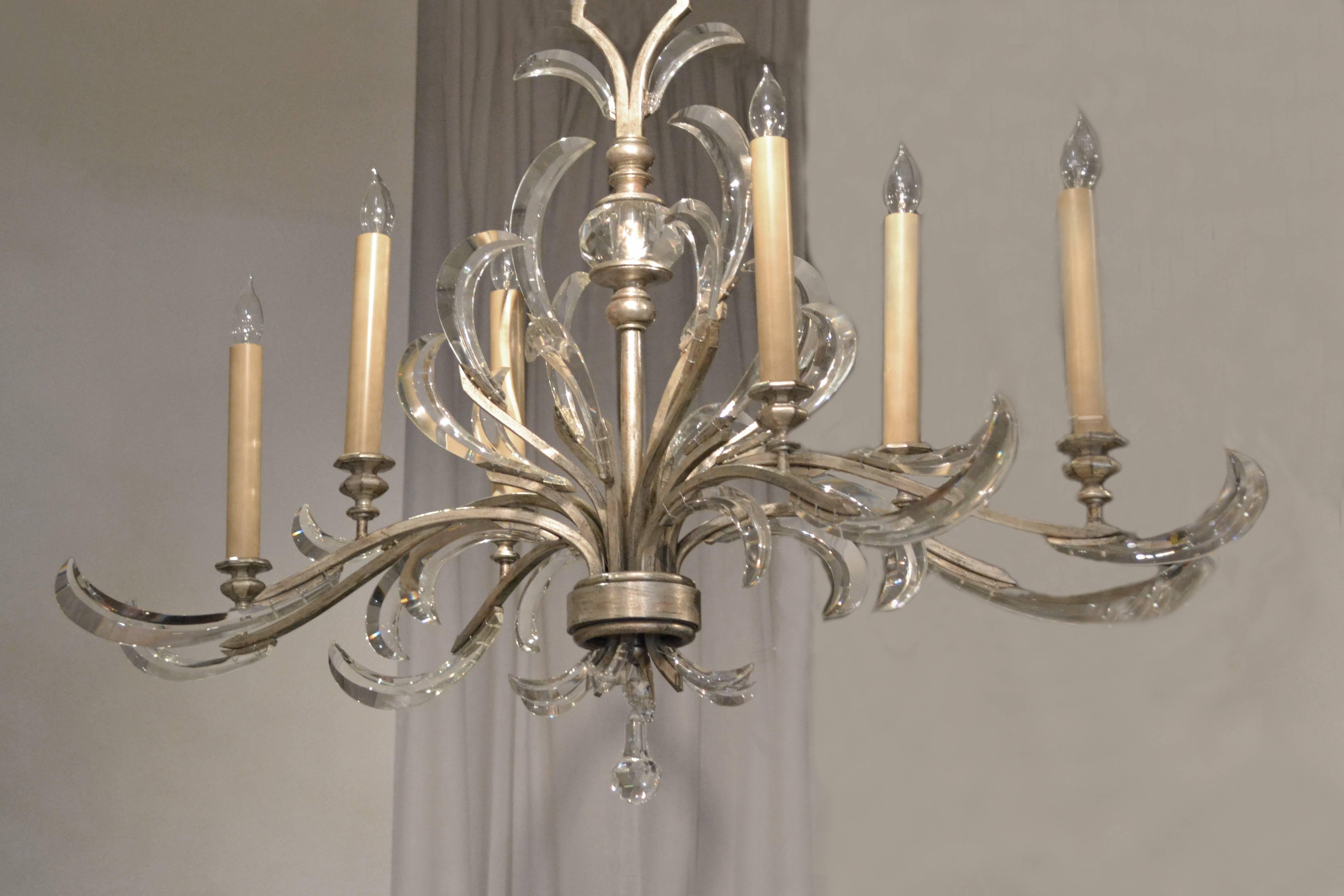 Beveled Grand Vintage Italian Six-Light Silver Leaf Chandelier