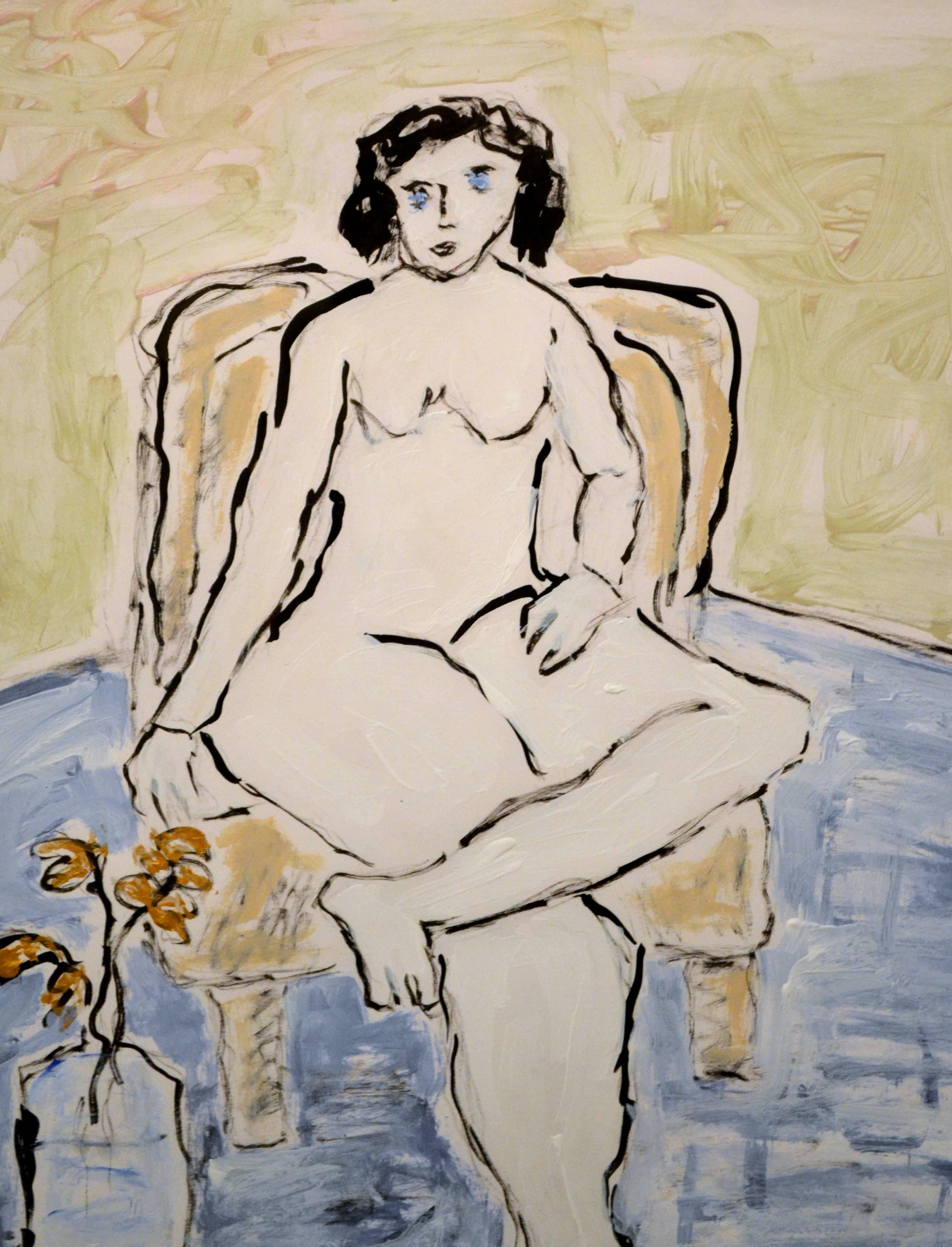 American Expressionist Abstract Portrait of a Female Nude in Chair by JoAnne Fleming For Sale