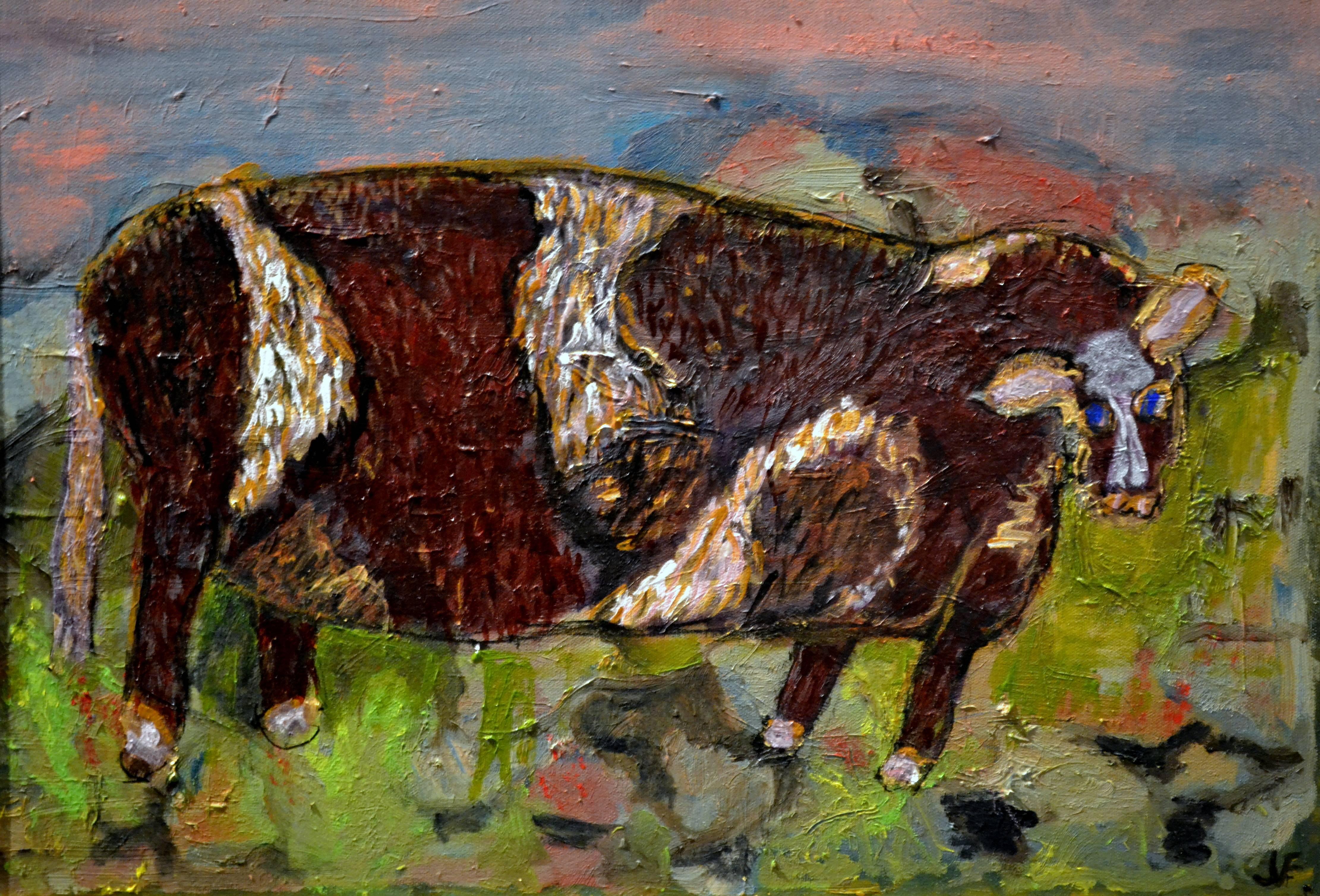 American Expressionist Portrait of a Blue-Eyed Cow by Artist JoAnne Fleming