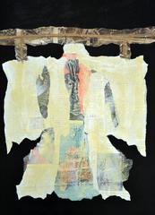 Abstract Mixed-Media Kimono Series Collage on Wood by Artist Jane Evans