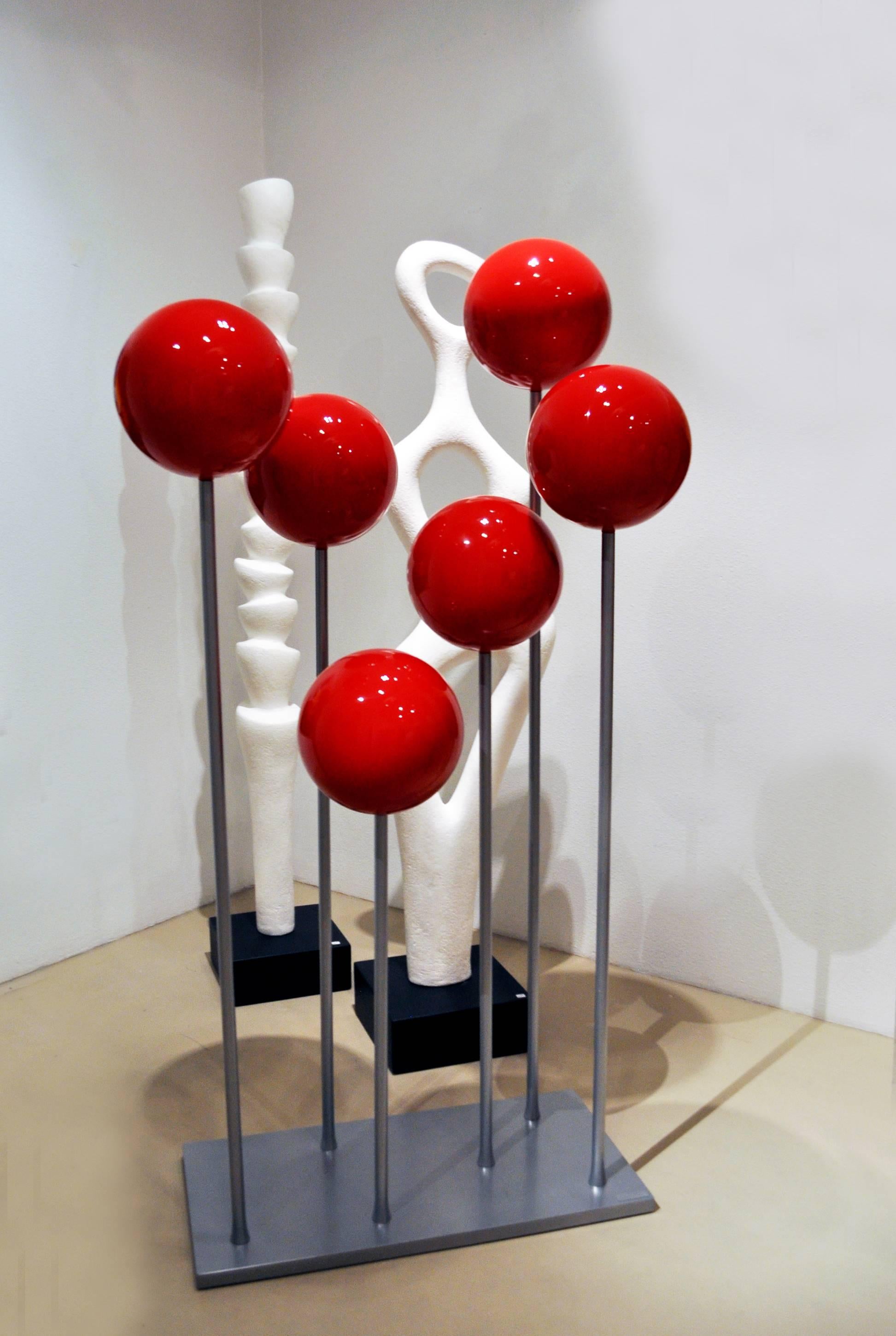 American Red Steel Ball and Aluminum Sculpture by Artist Robert Marion
