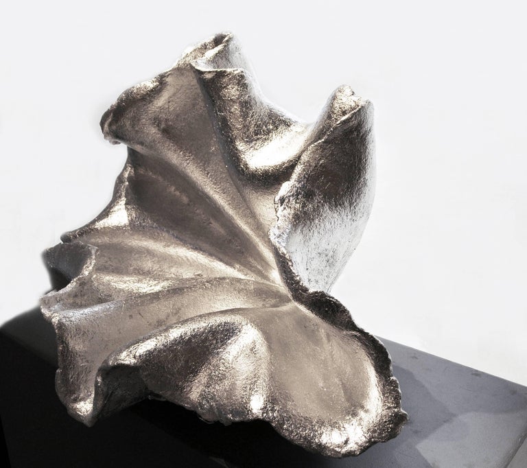 Metallic Silver Leaf Hand Molded Concrete Flora Sculpture by Birgit