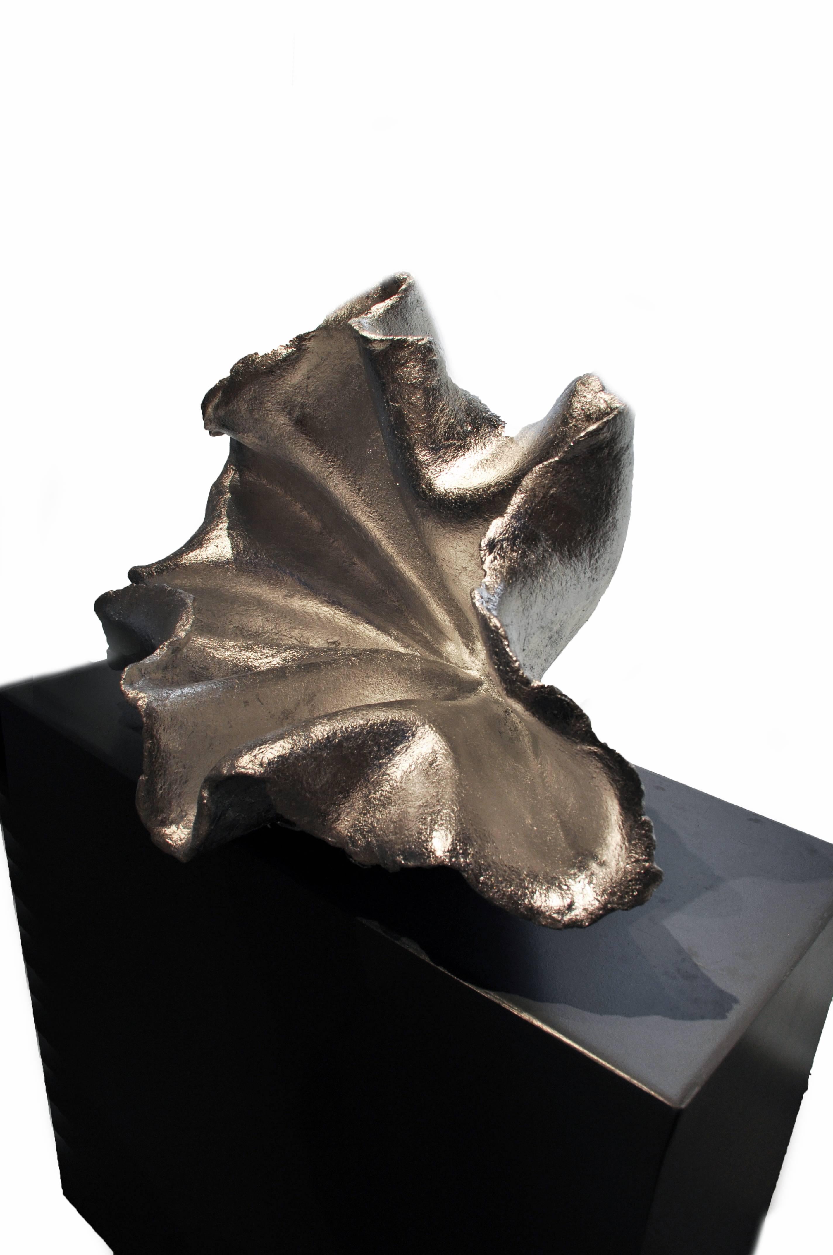 Canadian Metallic Silver Leaf Hand Molded Concrete Flora Sculpture by Birgit Piskor For Sale