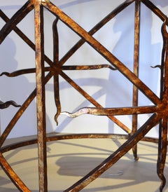 Vintage French Iron Round Starburst Table Base with Glass Top