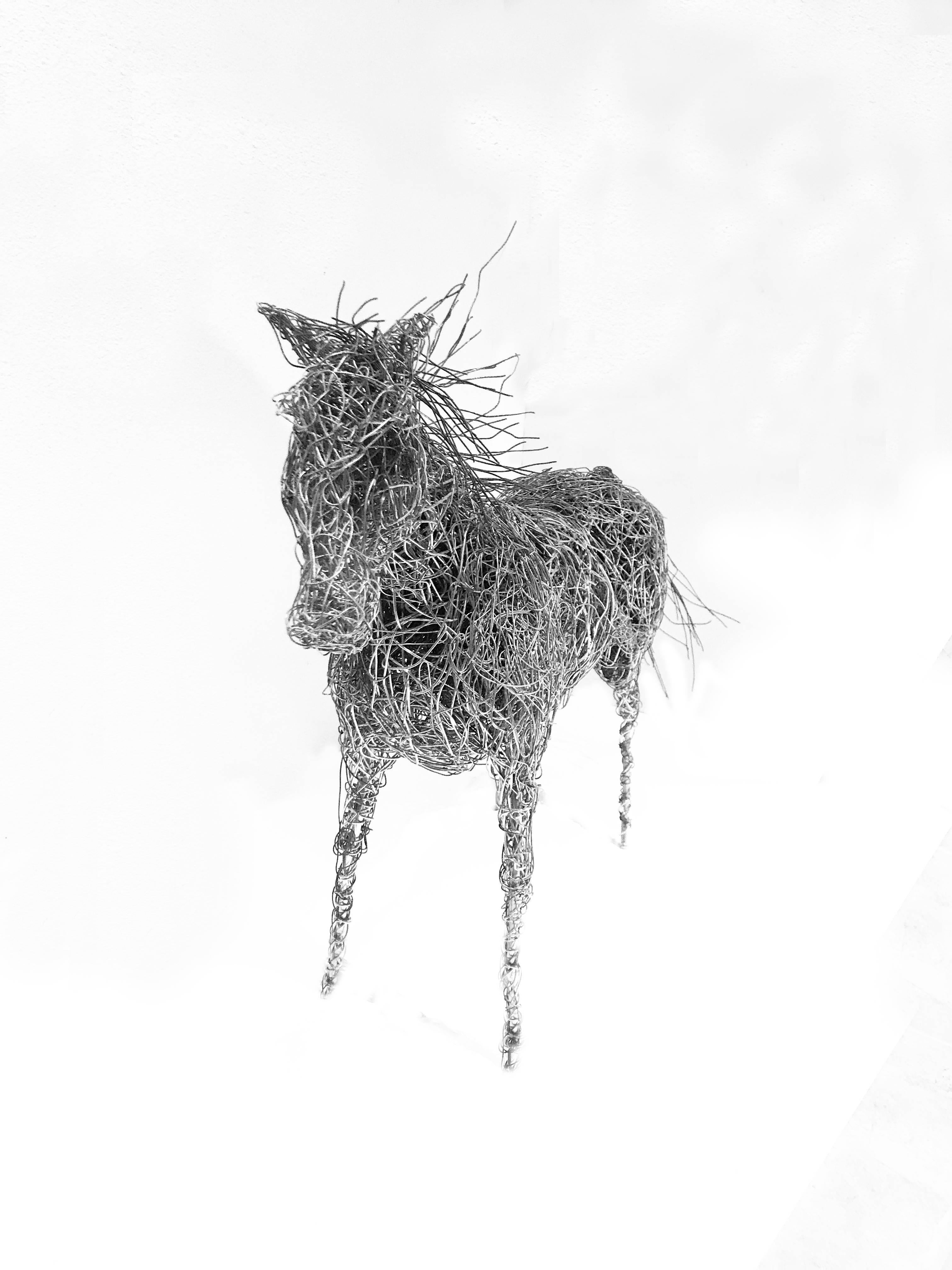 Artist Bob Tuffin is a highly collected sculptor better known for his extraordinary lifesize wire sculptures of people that are carried in museums throughout the U.S. and Europe. He also created life sized wire animals, like this smaller wire horse