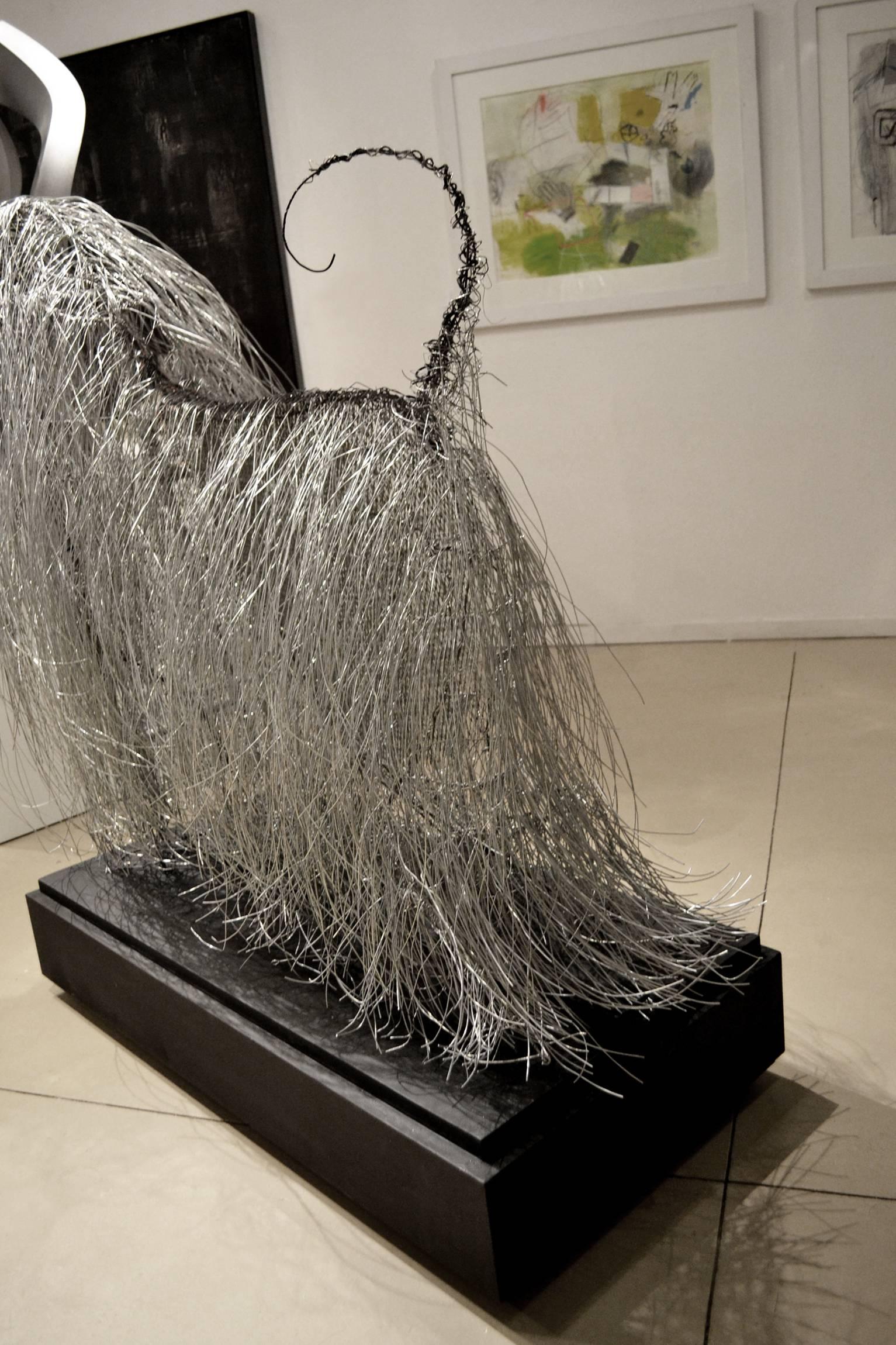 Hand-Carved Large Wire Sculpture of an Afgan Hound by Artist Michael L. Jacques