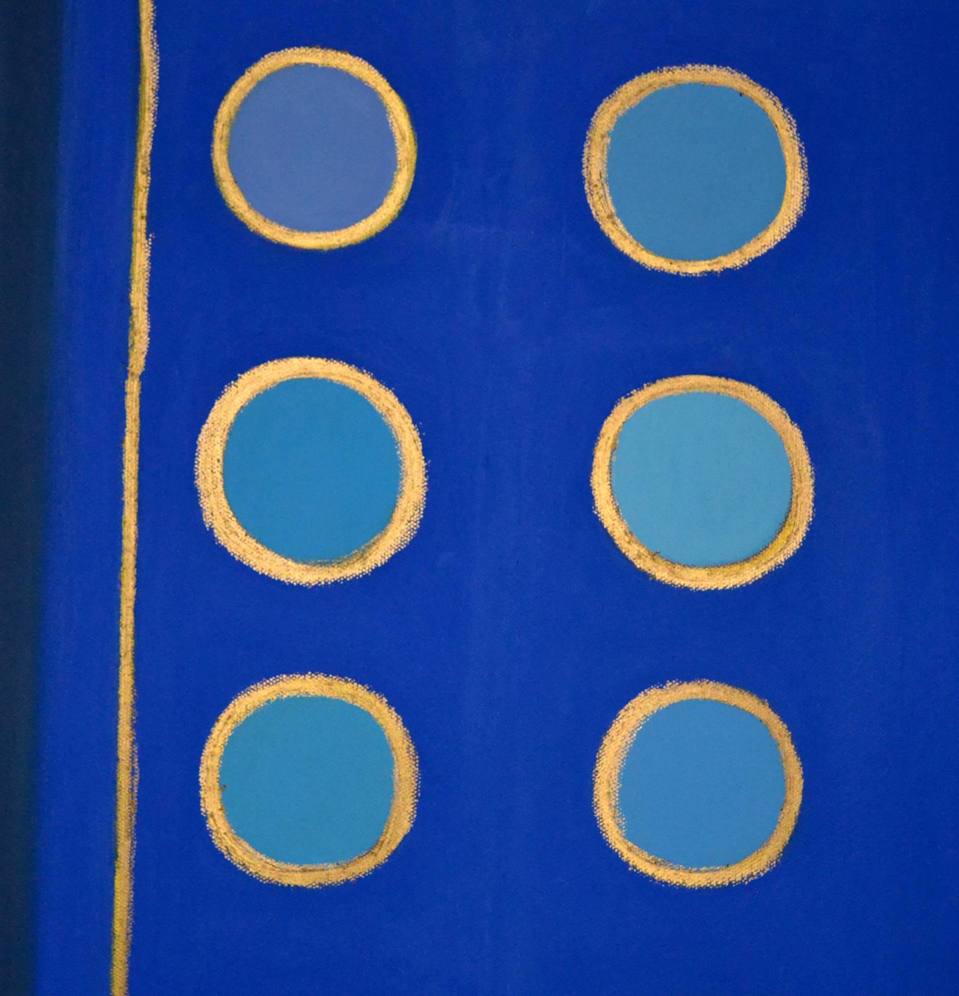 American Abstract Painting Titled 88 Blue Circles on Indigo by Artist Tina Bluefield For Sale