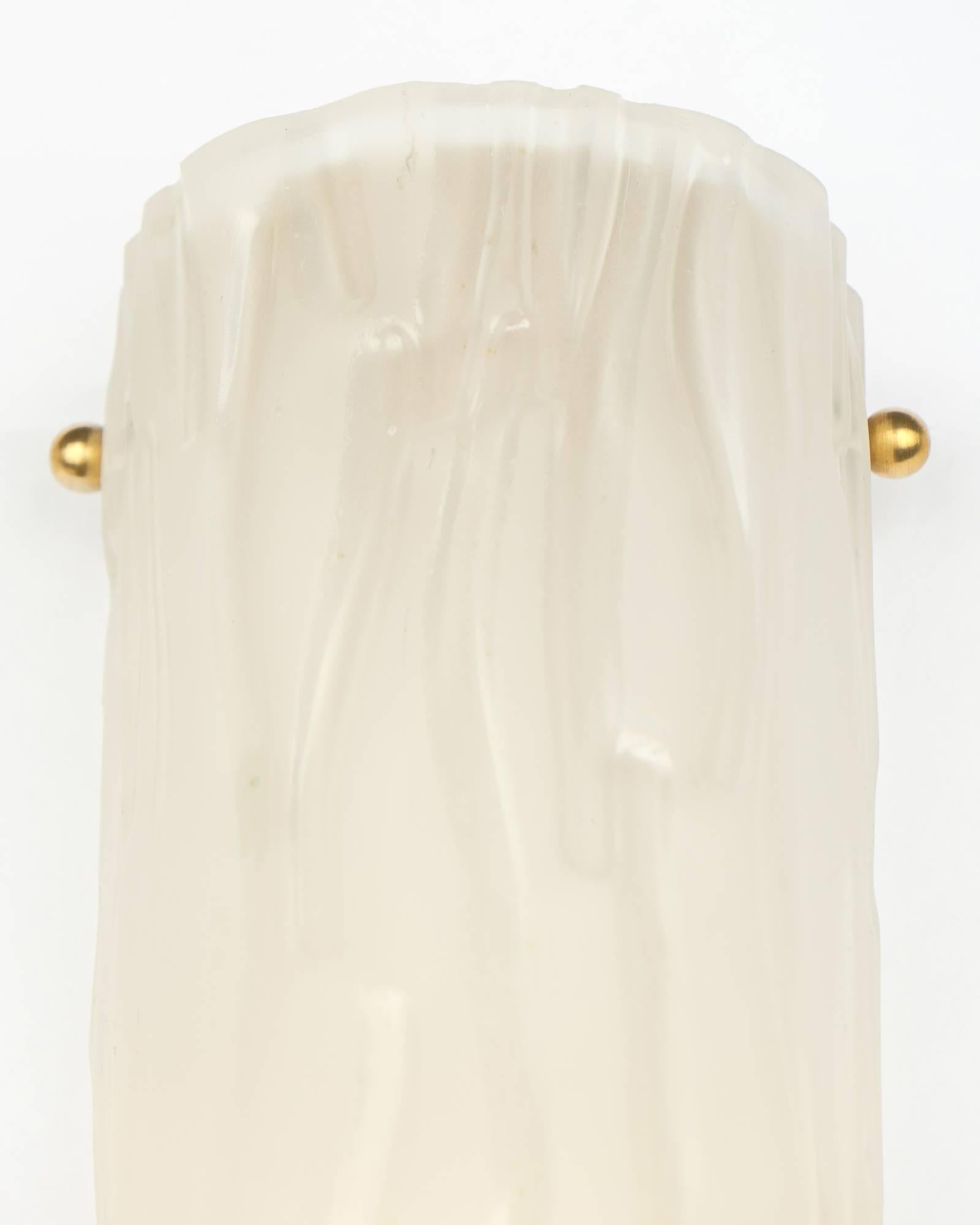 Contemporary Art Deco Murano Textured Glass and Brass Sconces For Sale