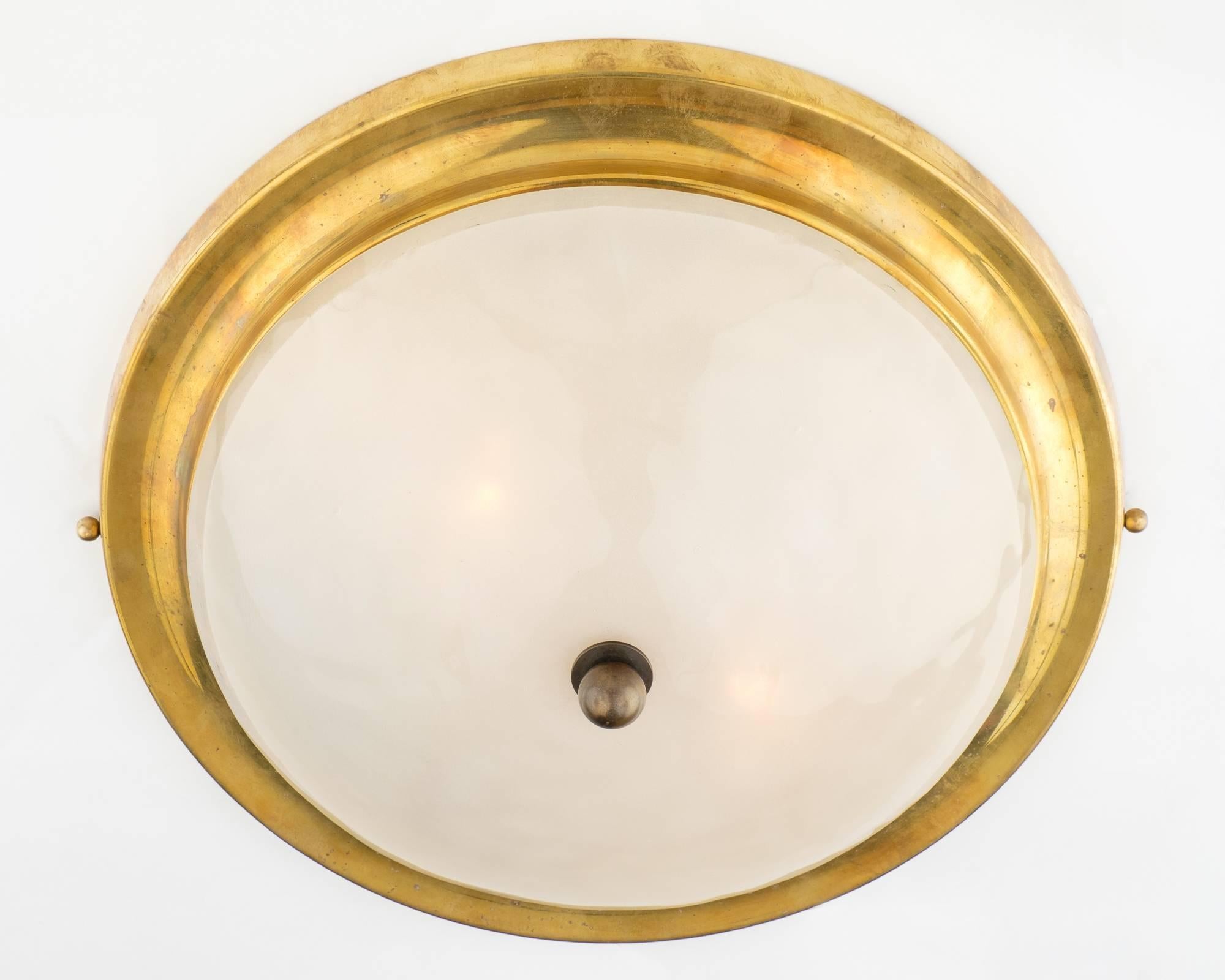 Italian Mid-Century Murano Glass and Brass Flush Mount Ceiling Fixture or Sconce