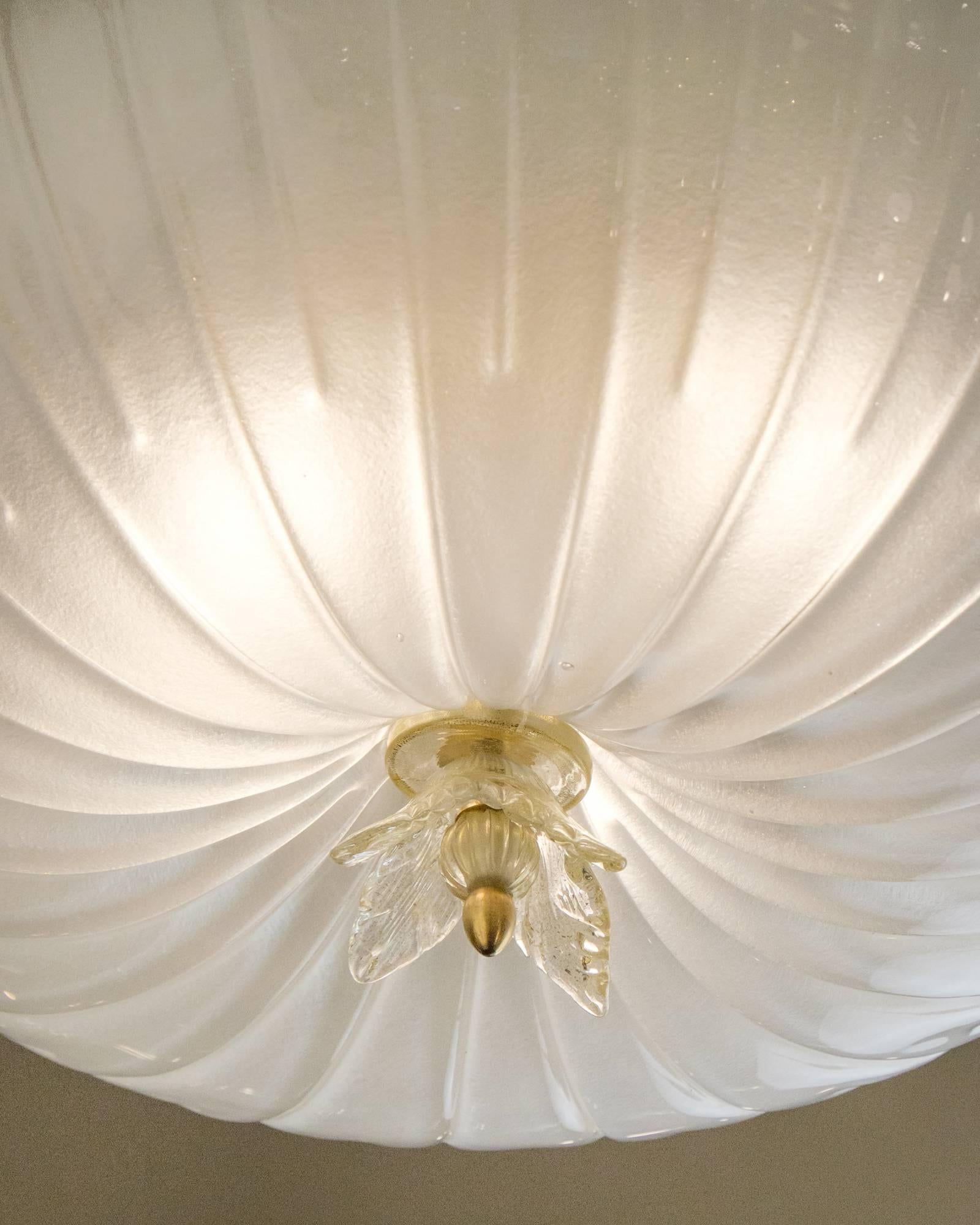 Contemporary Italian Murano Glass Fluted Dome Flush Mount Ceiling Fixture