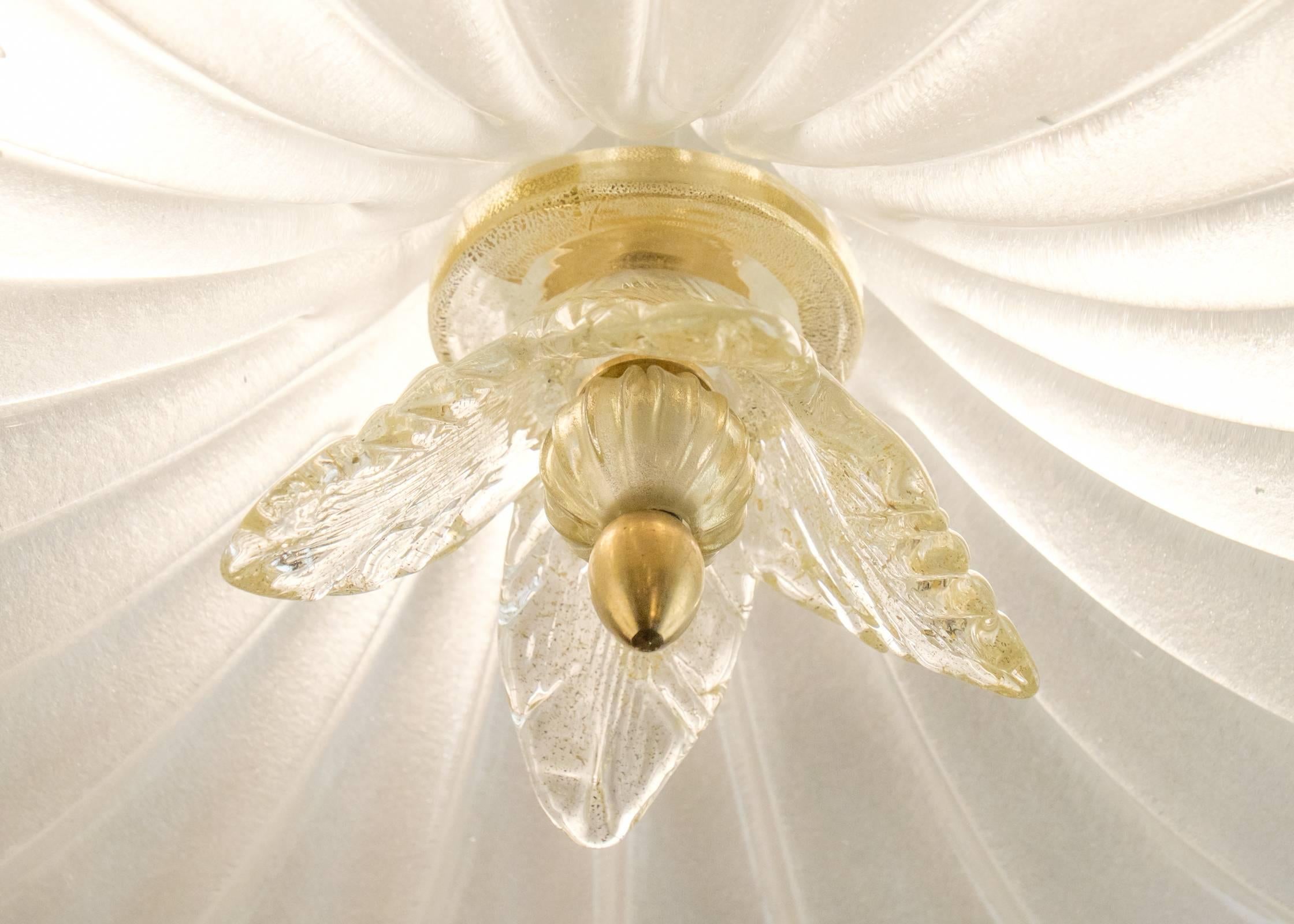 Italian Murano Glass Fluted Dome Flush Mount Ceiling Fixture In Excellent Condition In Austin, TX