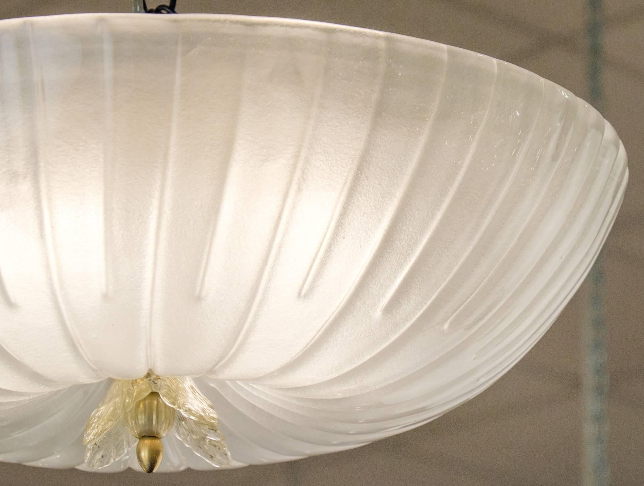 Mid-Century Modern Italian Murano Glass Fluted Dome Flush Mount Ceiling Fixture
