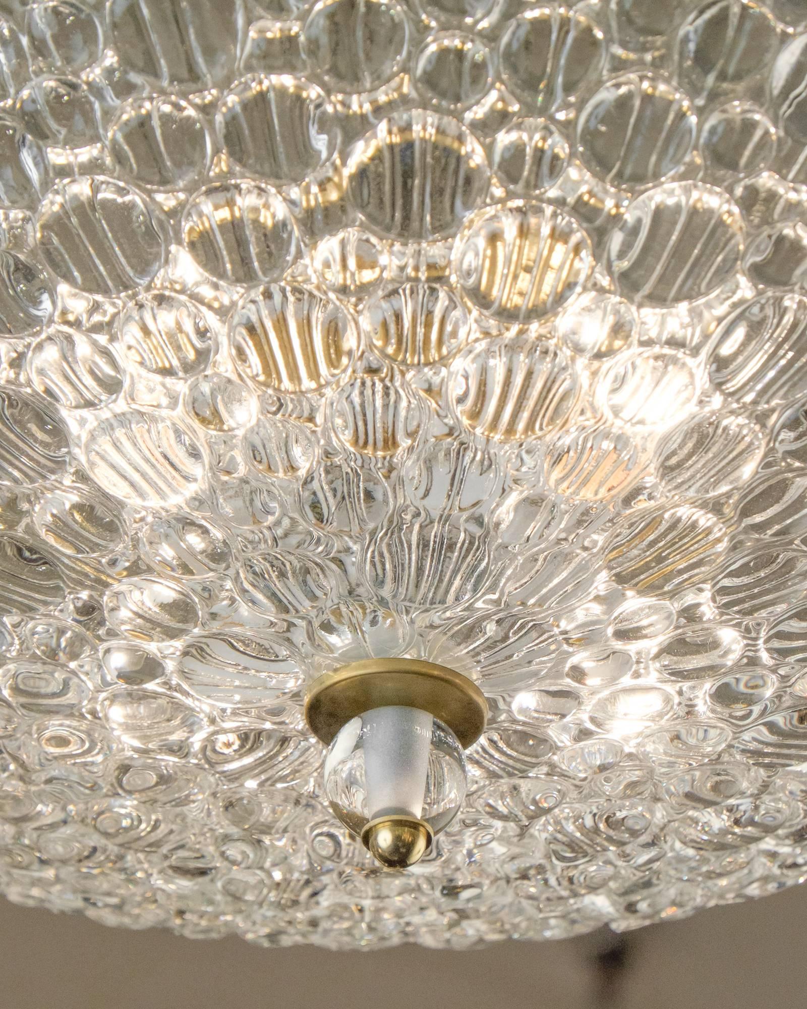 Brass Murano Bubbled Clear Glass Dome Ceiling Fixture