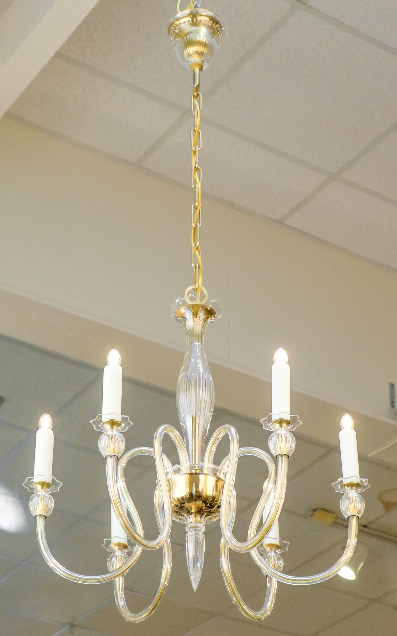 Mid-Century Modern Italian Murano Amber Glass Chandelier with Six Branches