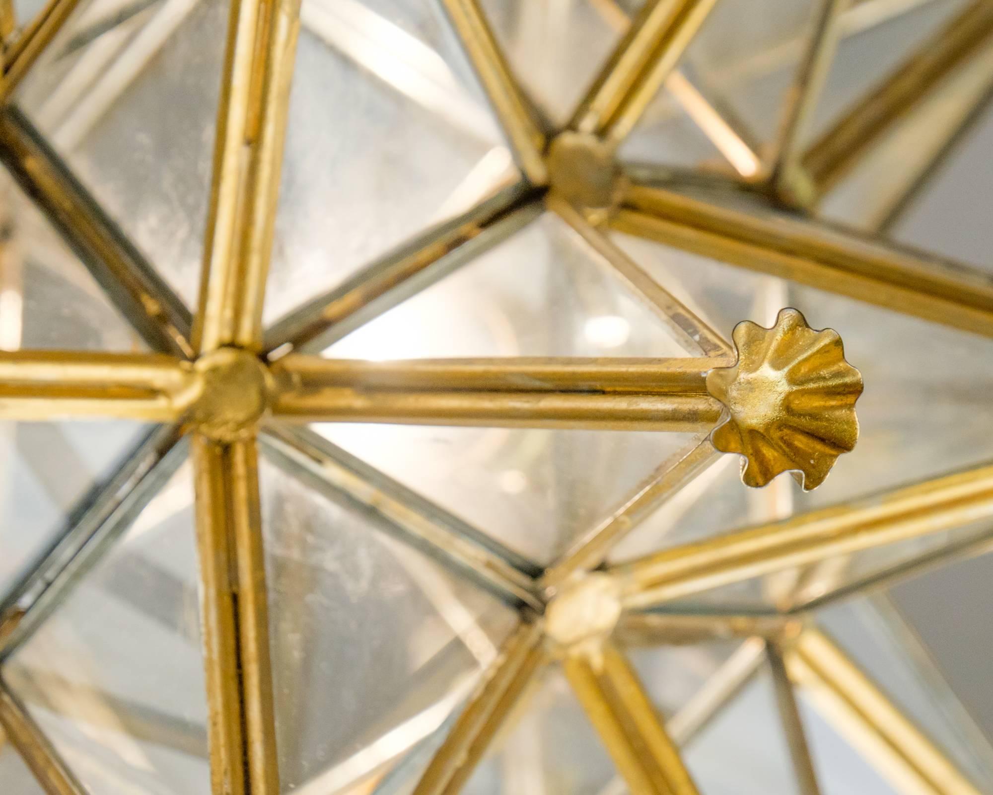 French Art Deco Period Gold Leaf Star Chandelier 1