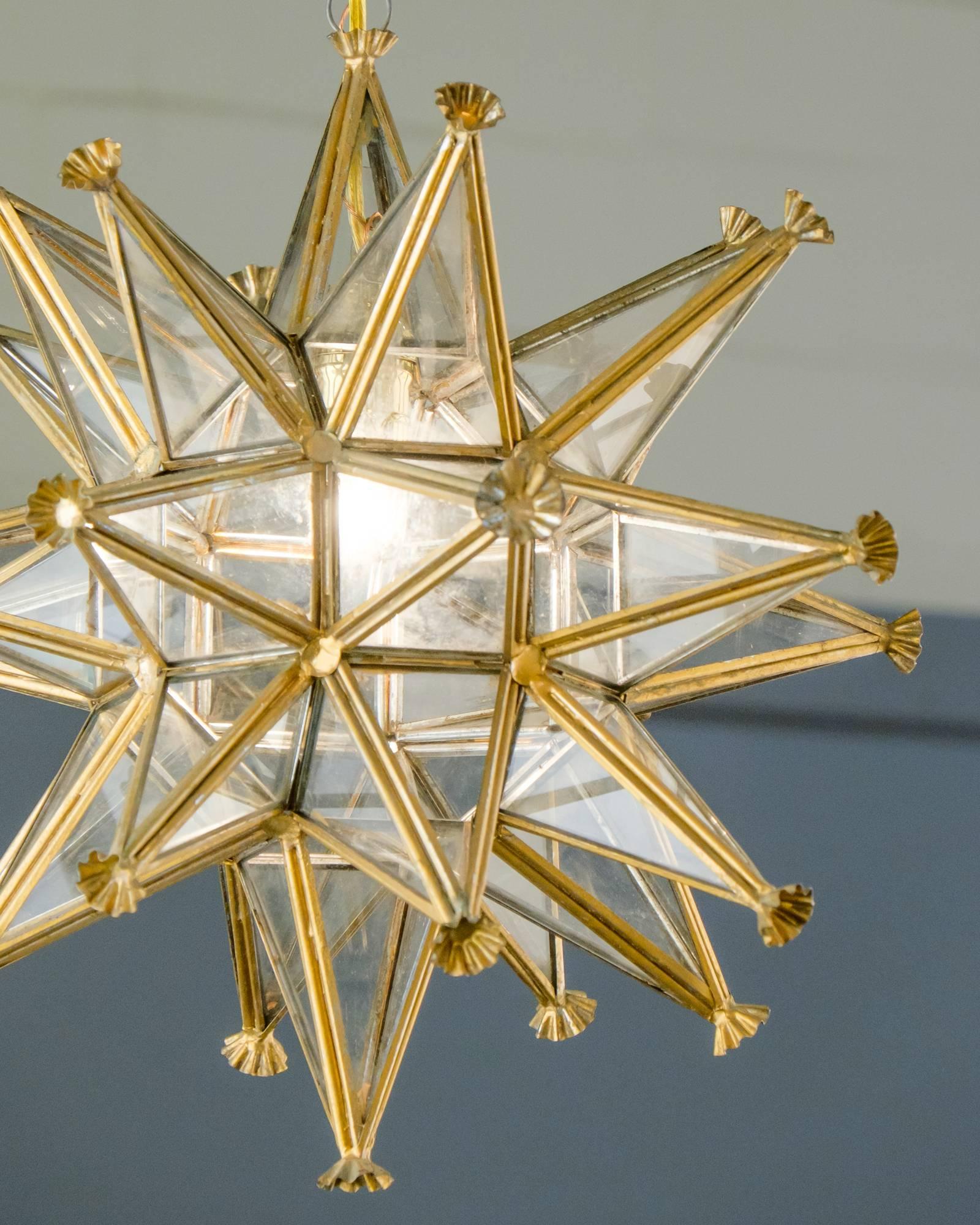 Gilt French Art Deco Period Gold Leaf Star Chandelier