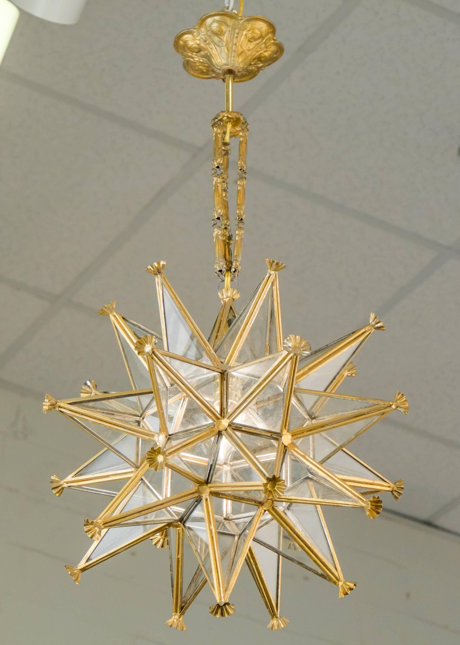 Mid-20th Century French Art Deco Period Gold Leaf Star Chandelier