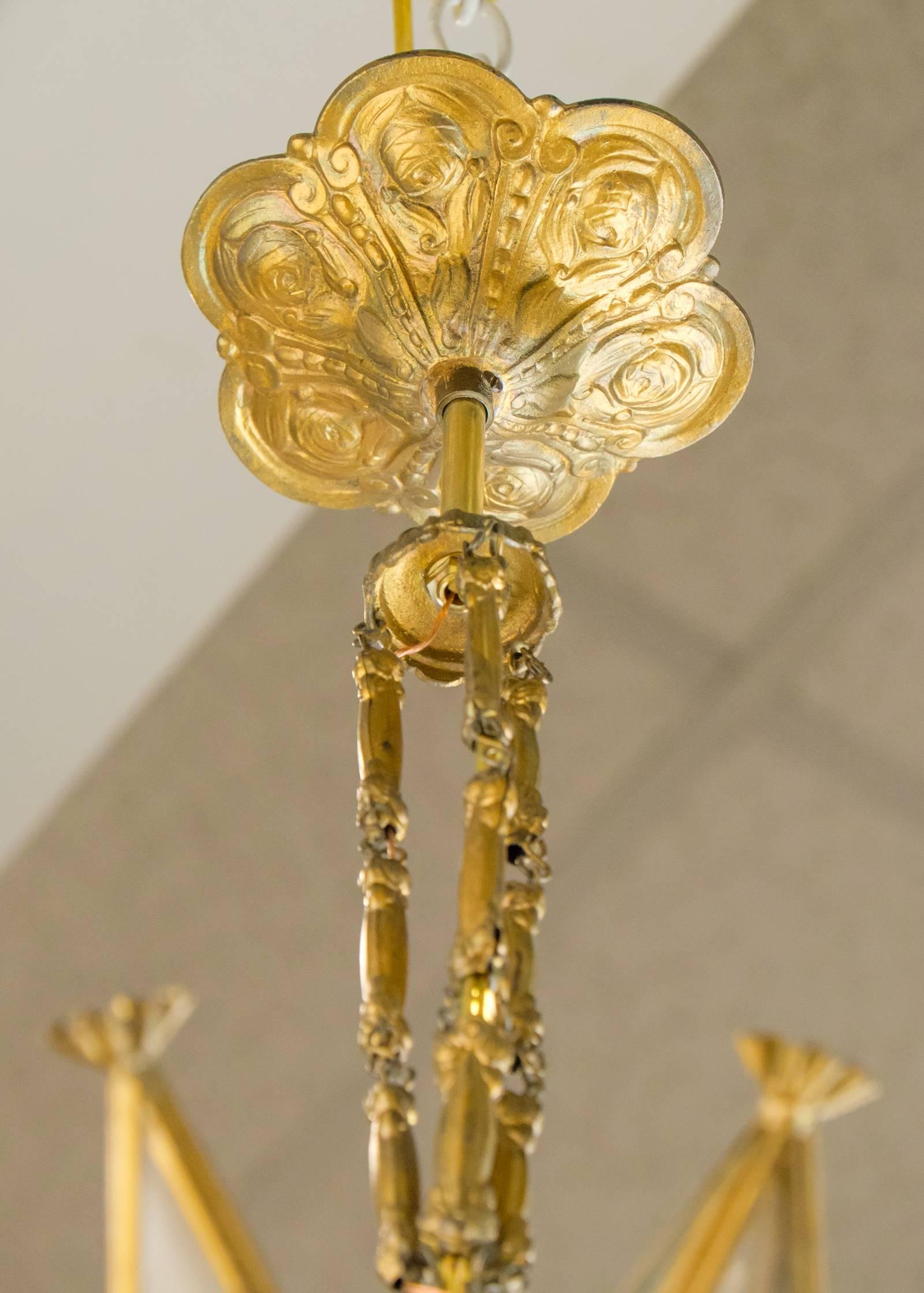 French Art Deco Period Gold Leaf Star Chandelier 4