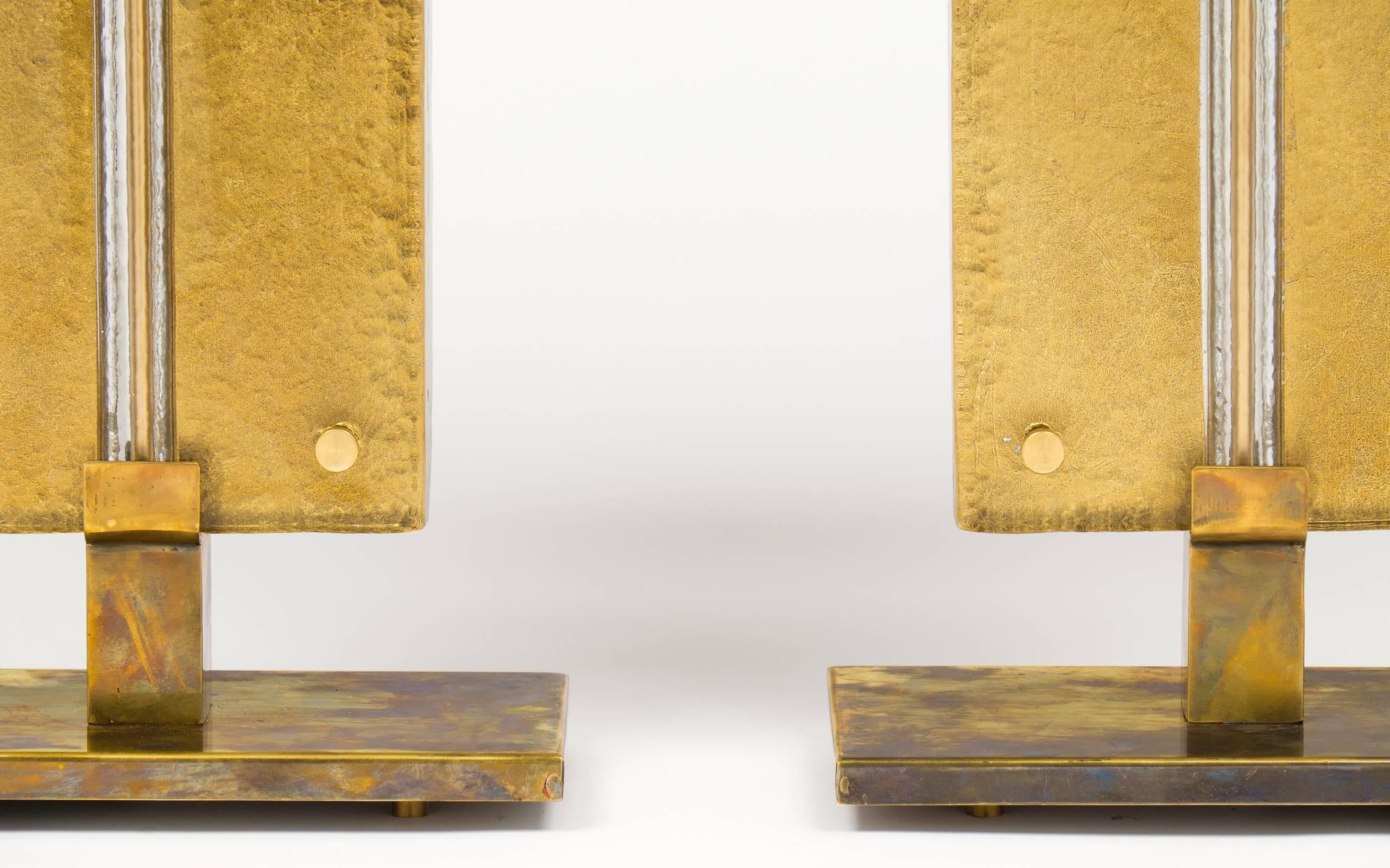 Italian Pair of Murano Gold-Leafed Glass Slab Table Lamps