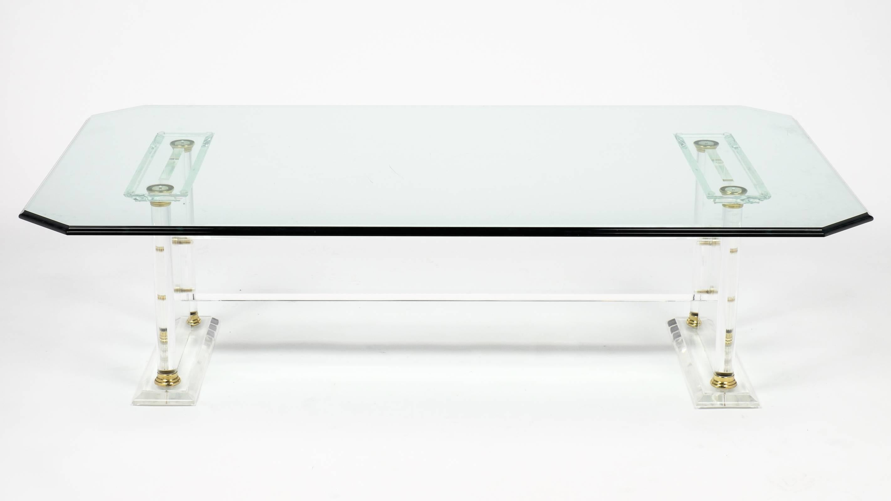 French Mid-Century Modern Glass Top Lucite Coffee Table  2