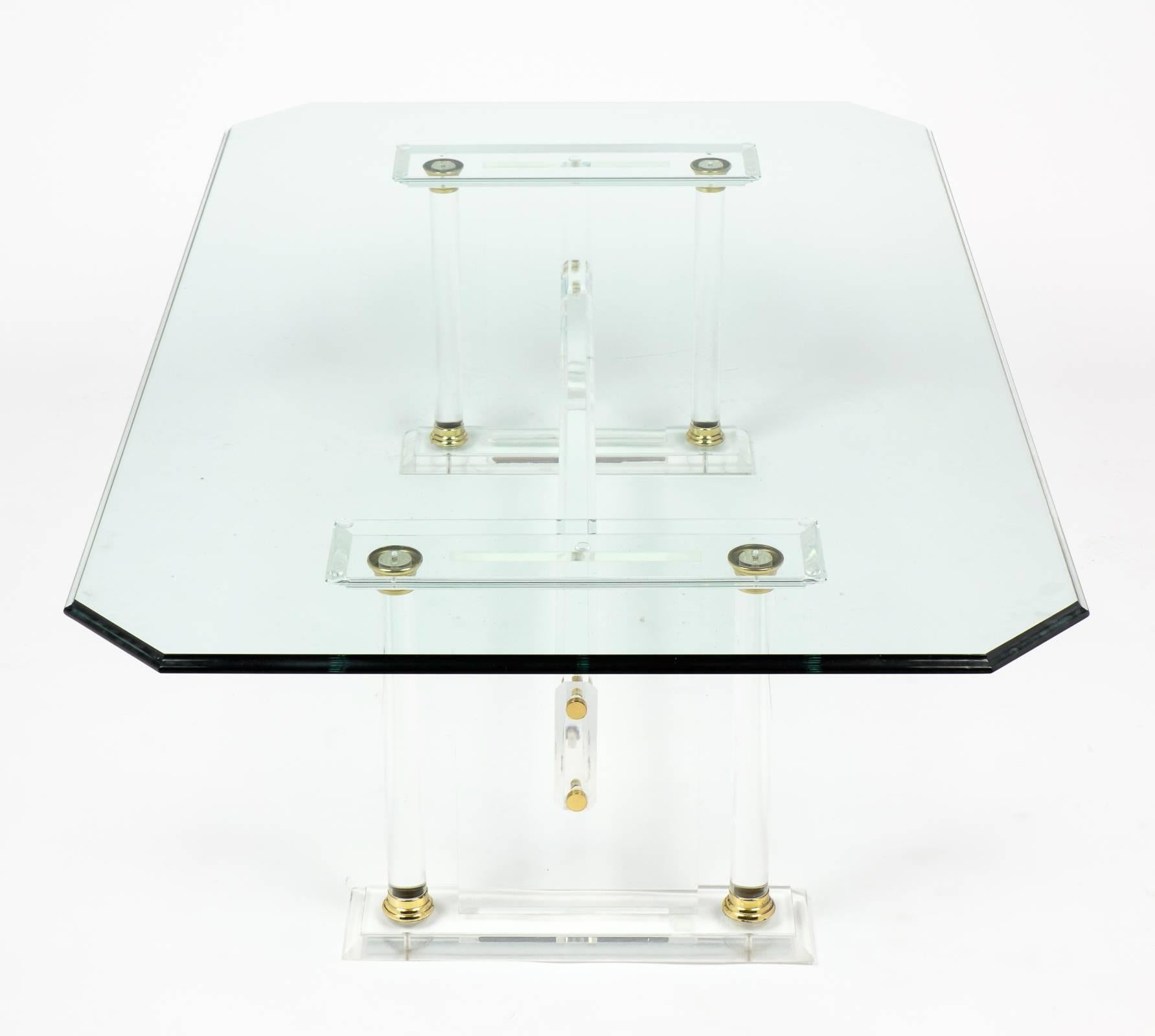 Mid-20th Century French Mid-Century Modern Glass Top Lucite Coffee Table 