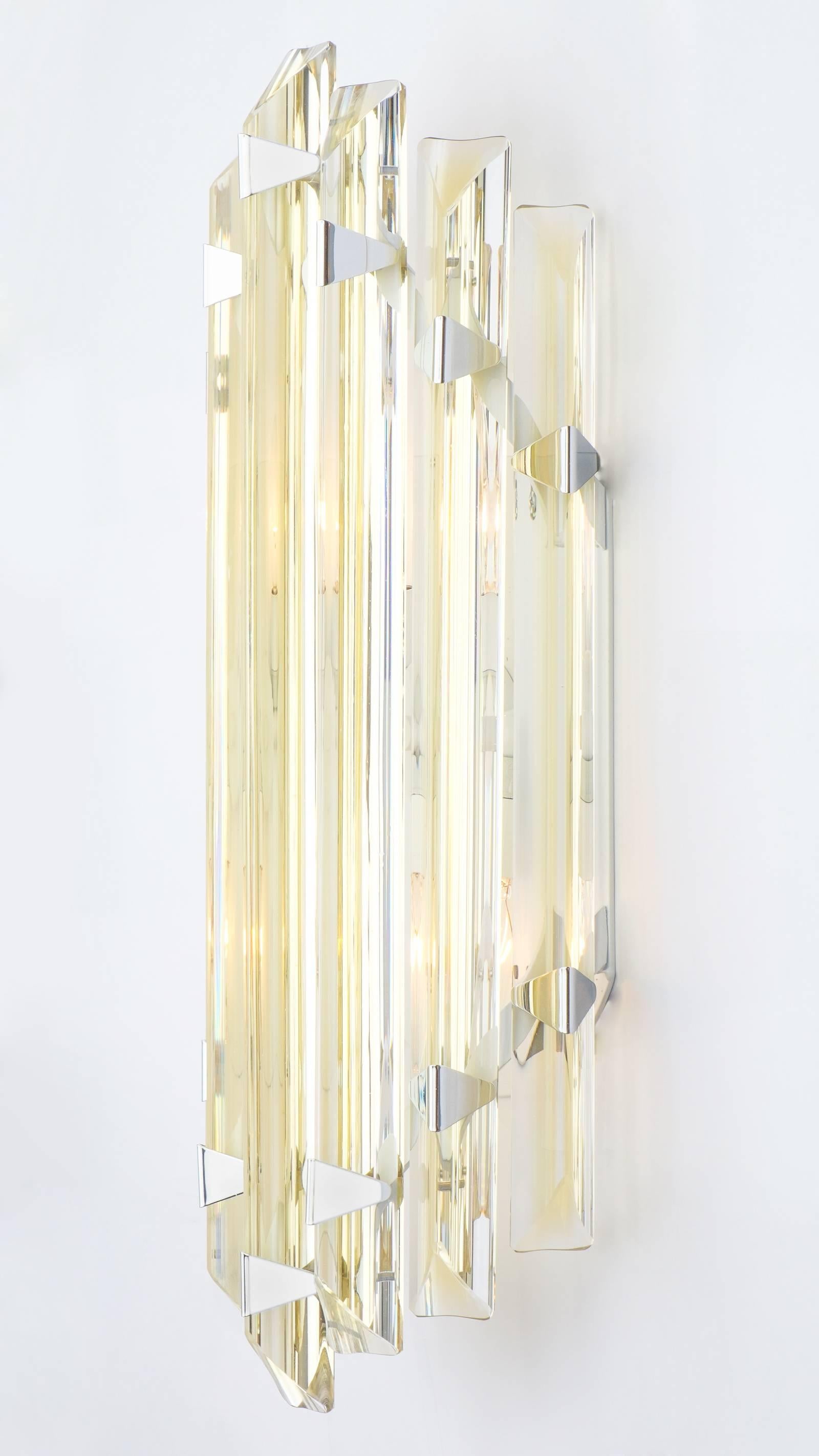 Metal Murano Glass Citron Marquise Sconces in the Style of Venini For Sale