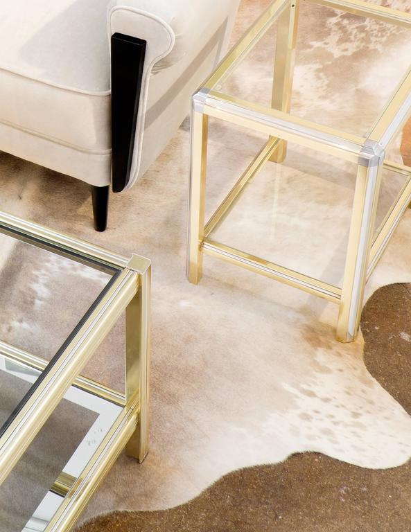 French Mid Century Three Tier Brass Glass Top Coffee Table