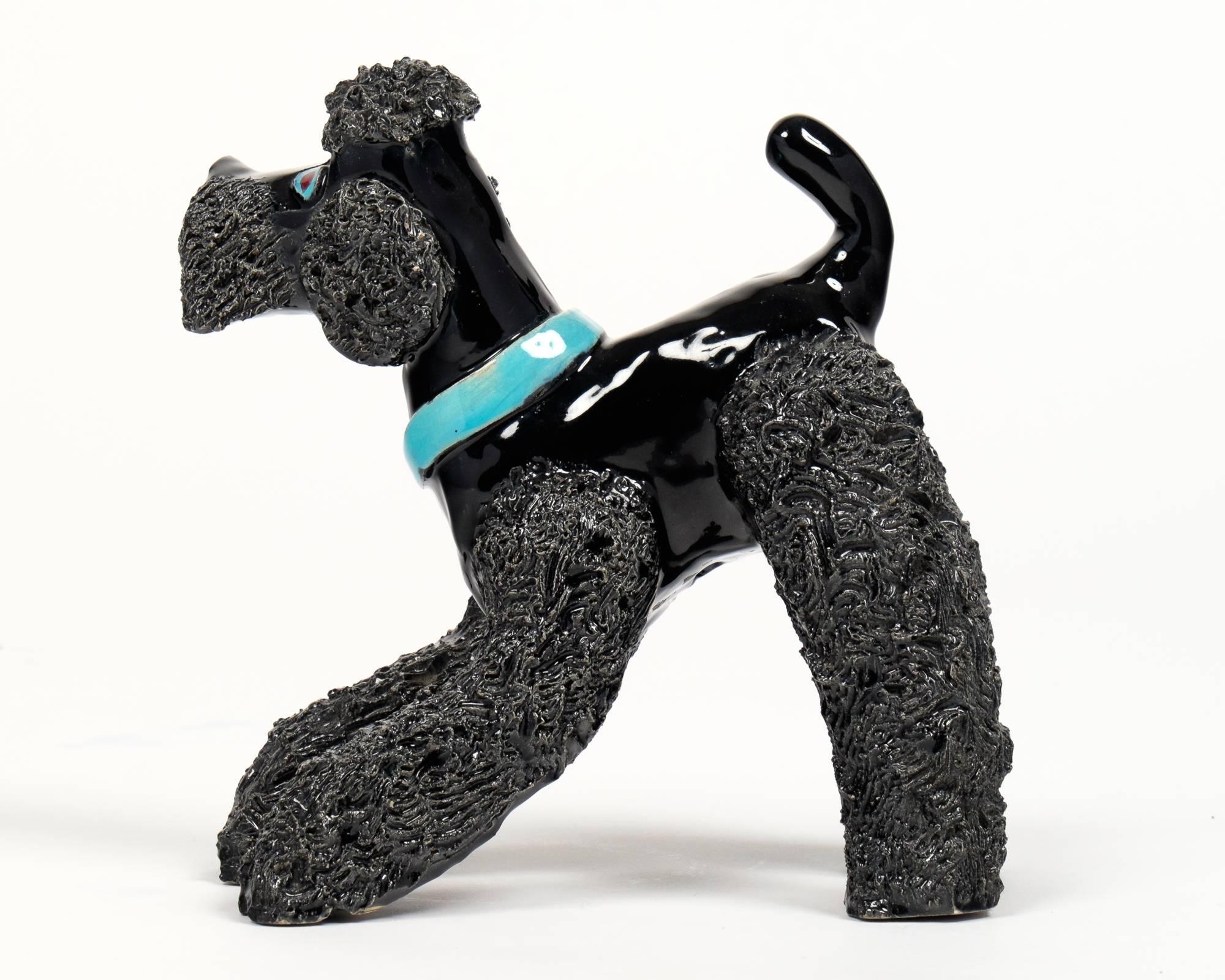 French Art Deco Black Poodle Ceramic Sculpture 1